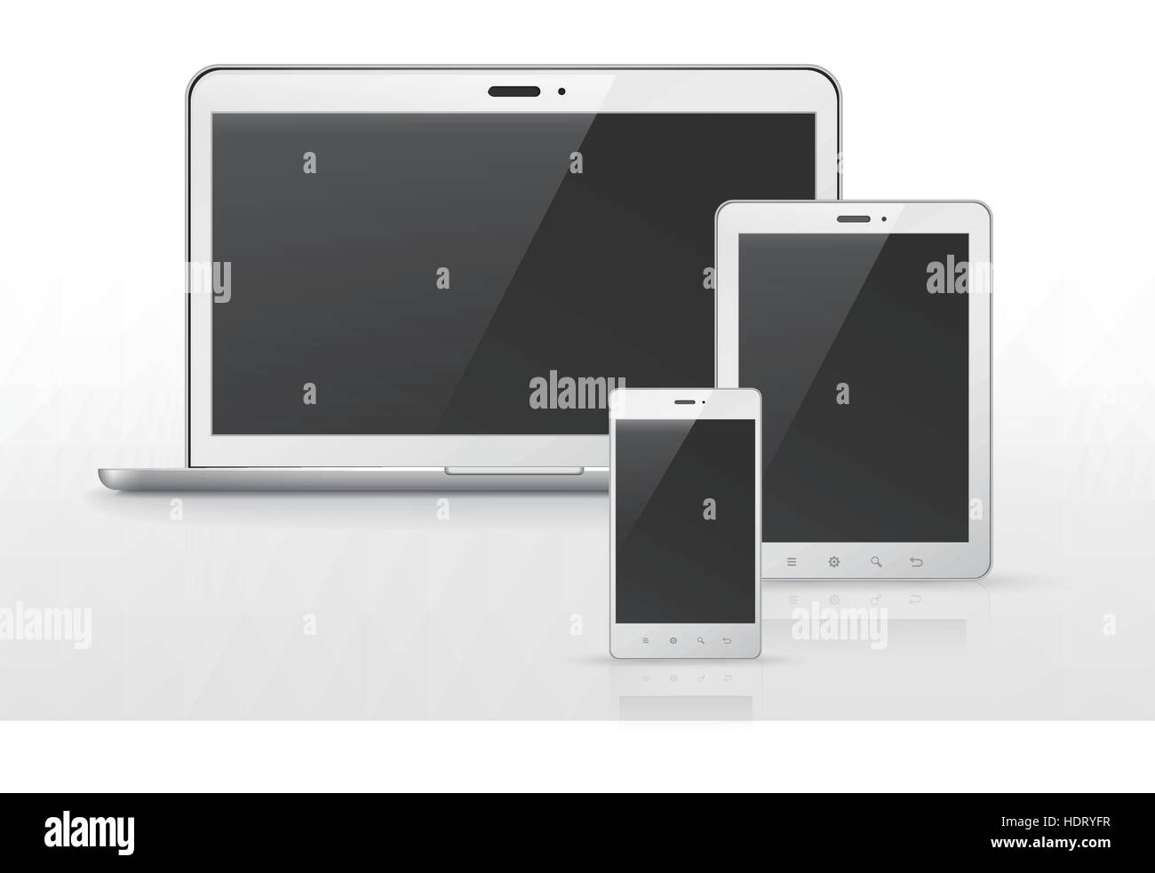 device set that includes TV, tablet, smart phone over white background ...