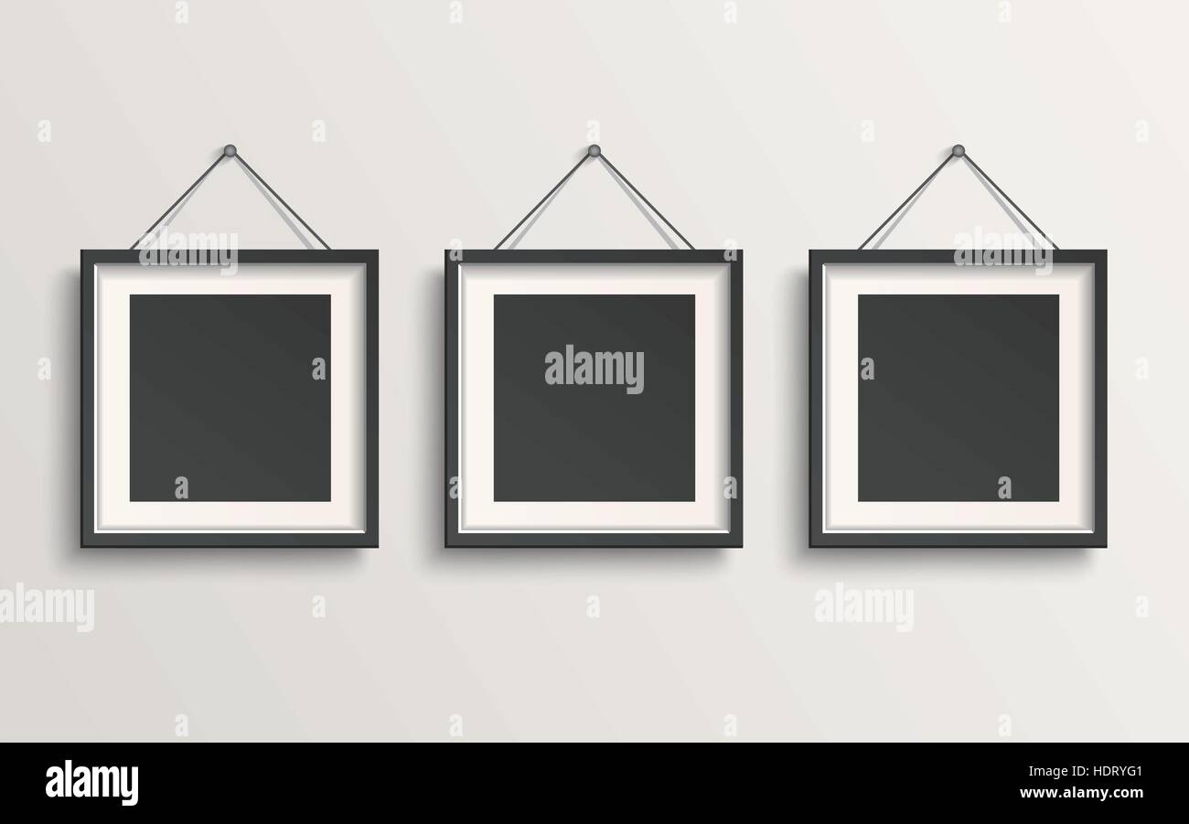 blank picture frame template set hanging on wall Stock Vector Image ...