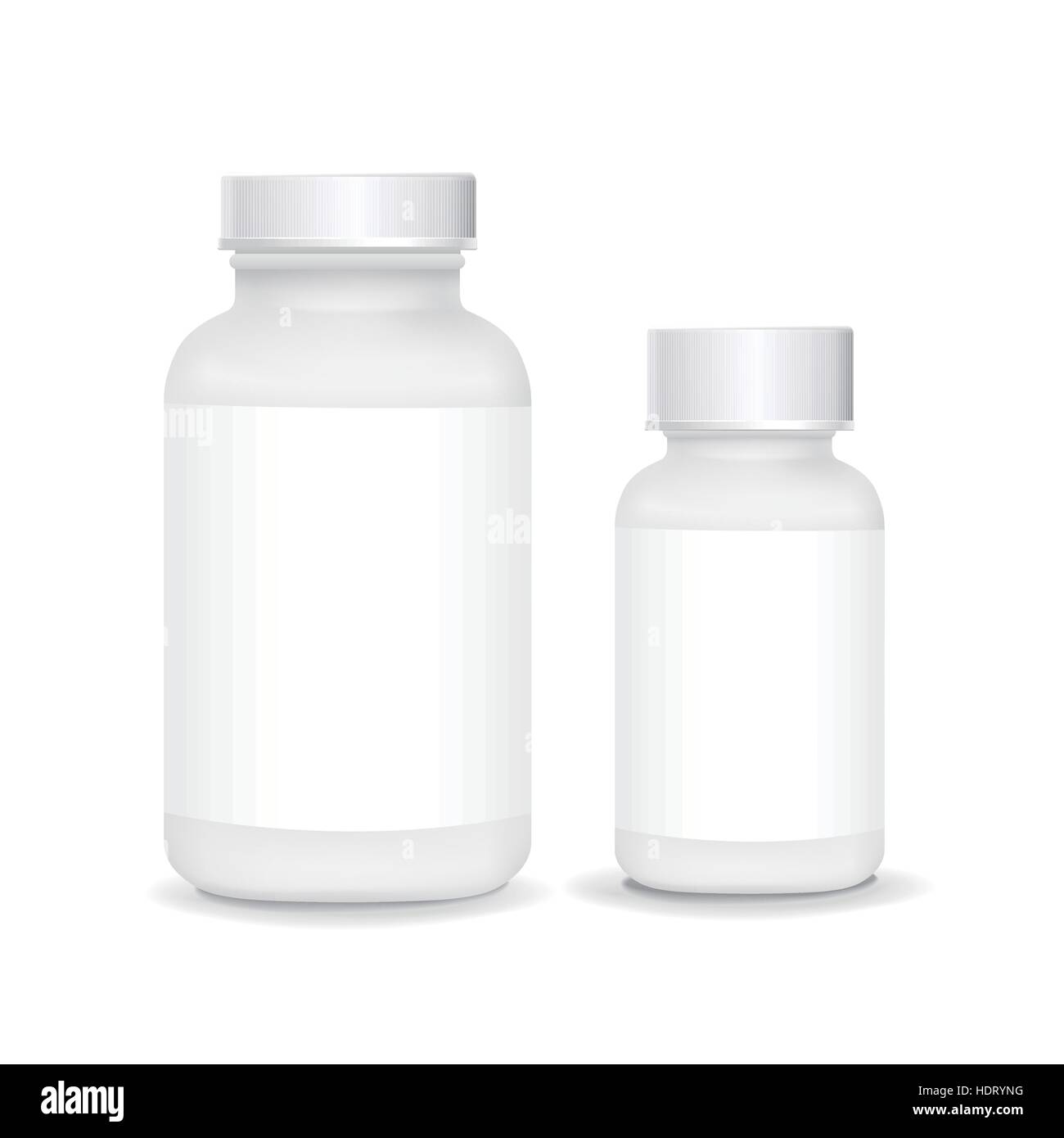 white plastic medical containers isolated on white background Stock
