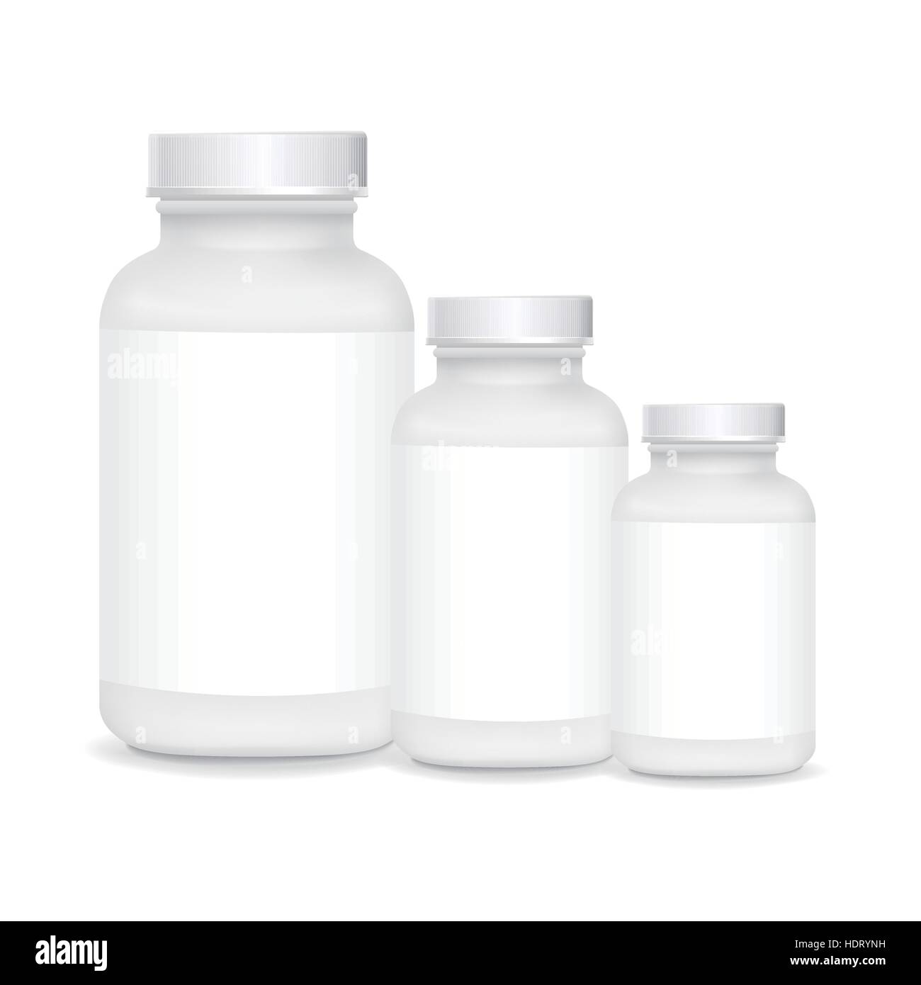 white plastic medical containers isolated on white background Stock