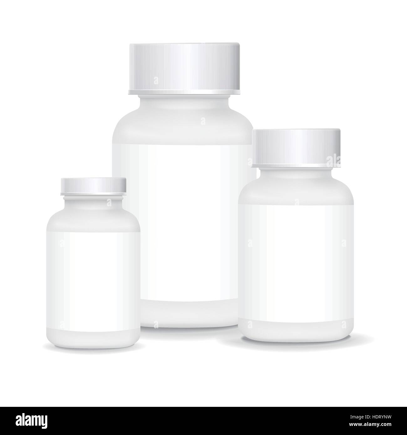 white plastic medical containers isolated on white background Stock