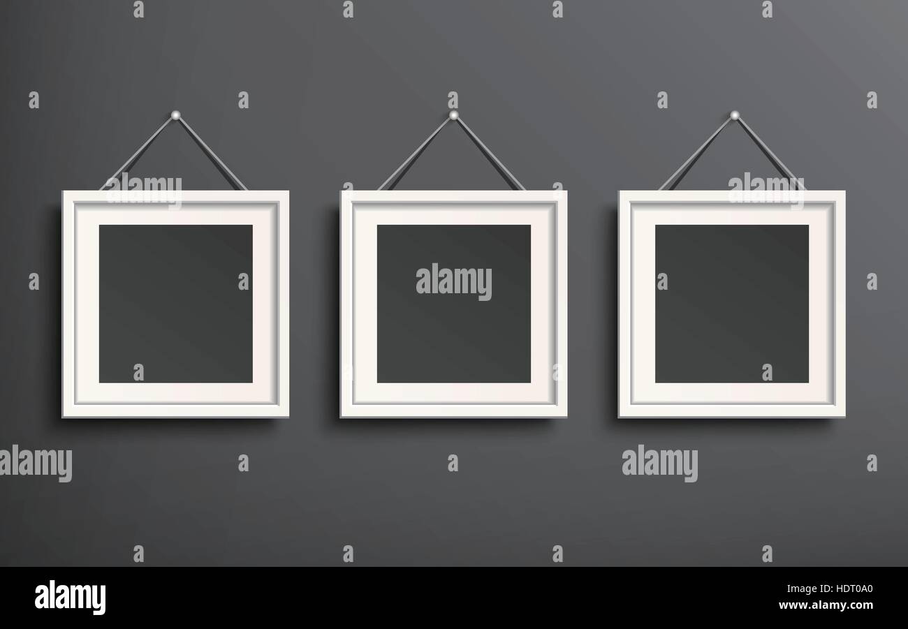 blank picture frame template set hanging on wall Stock Vector Image ...