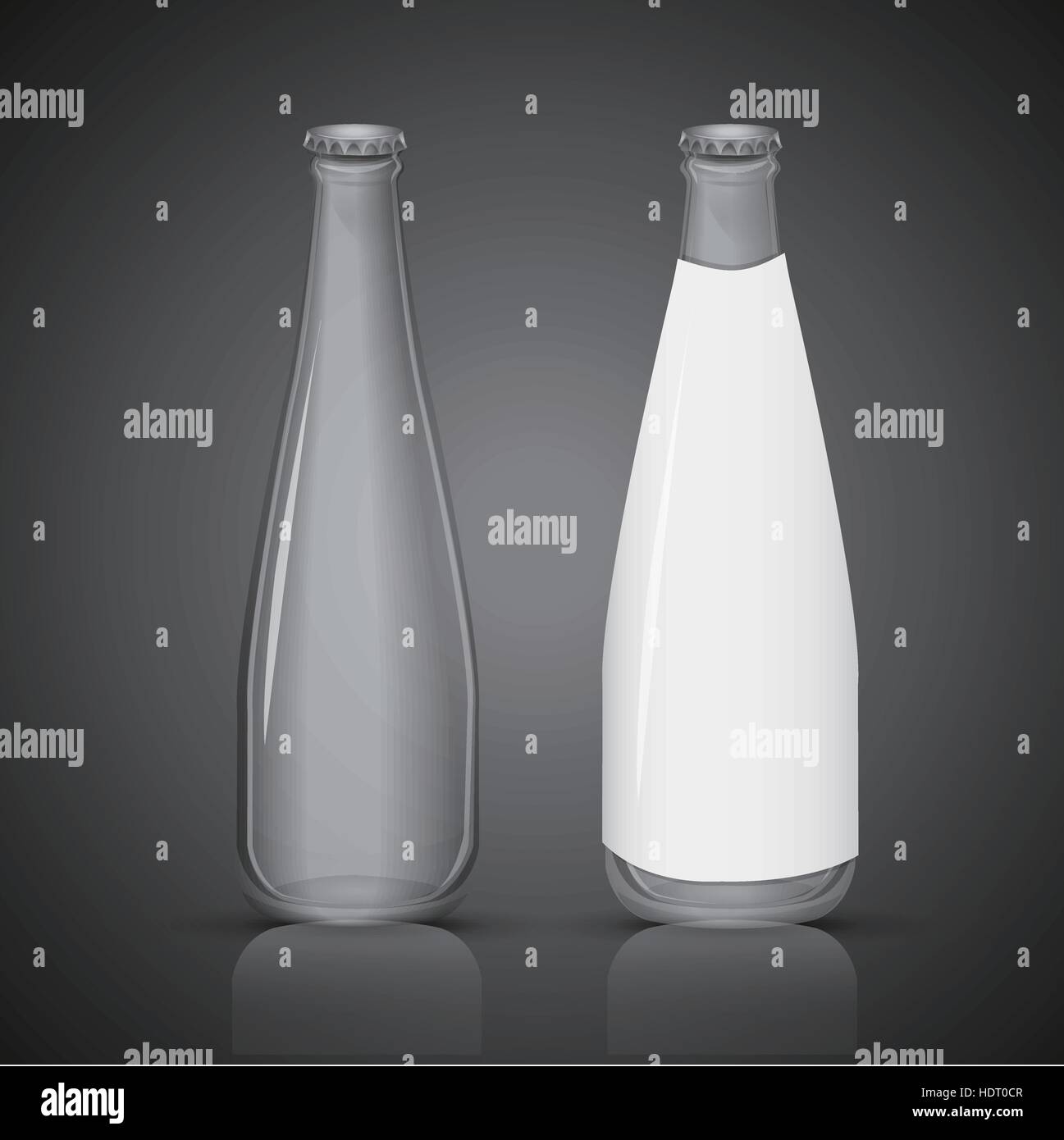 glass bottle with blank label isolated on black background Stock Vector