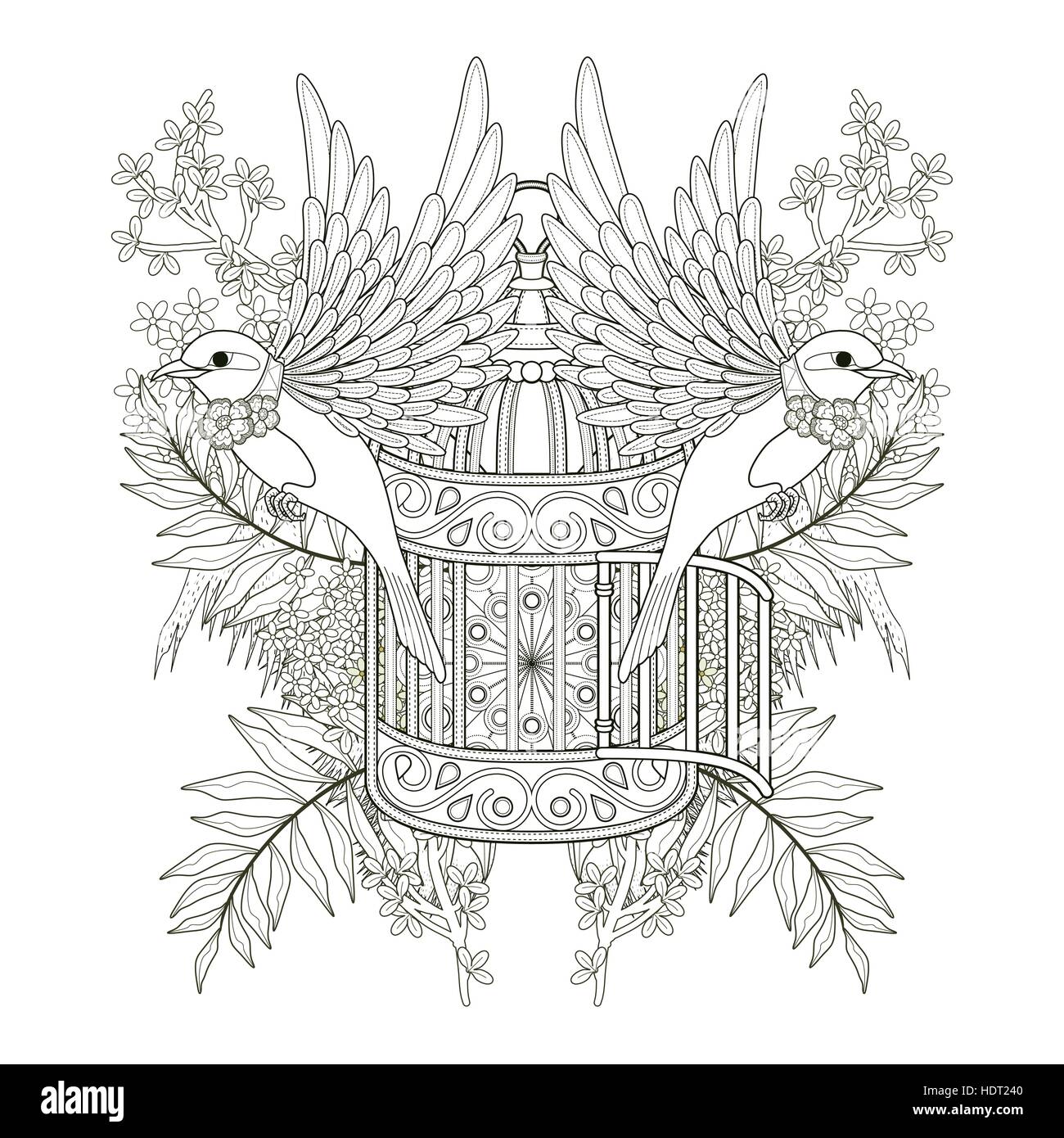 cheerful bird coloring page design in exquisite style Stock Vector