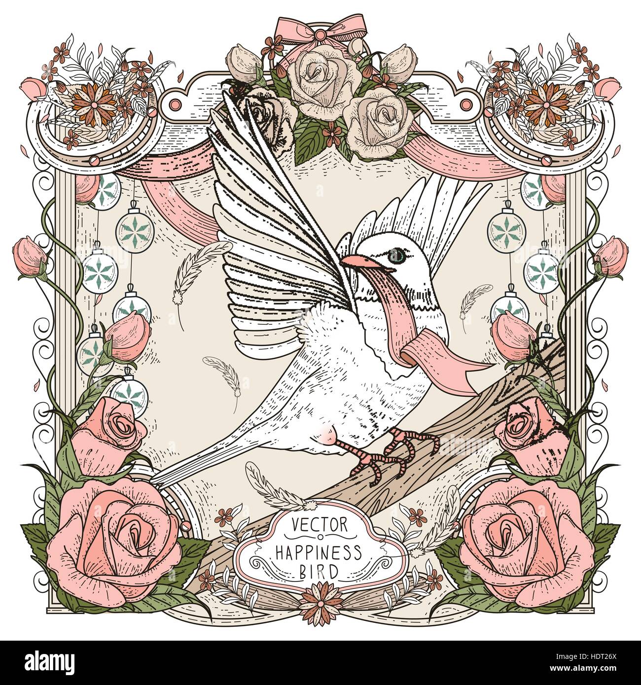 cheerful bird coloring page design in exquisite style Stock Vector