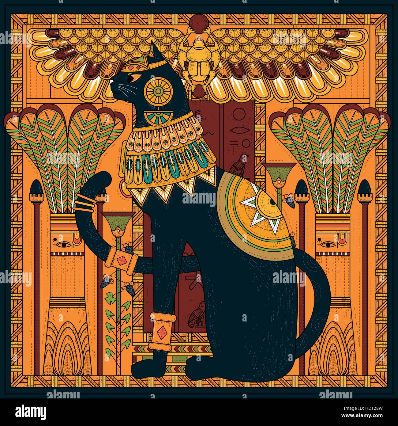 Elegant Cat Coloring Page Design In Egypt Style Stock Vector Art