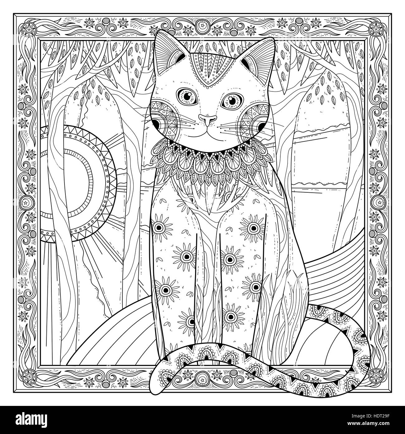elegant magic cat coloring page in exquisite style Stock Vector Image ...