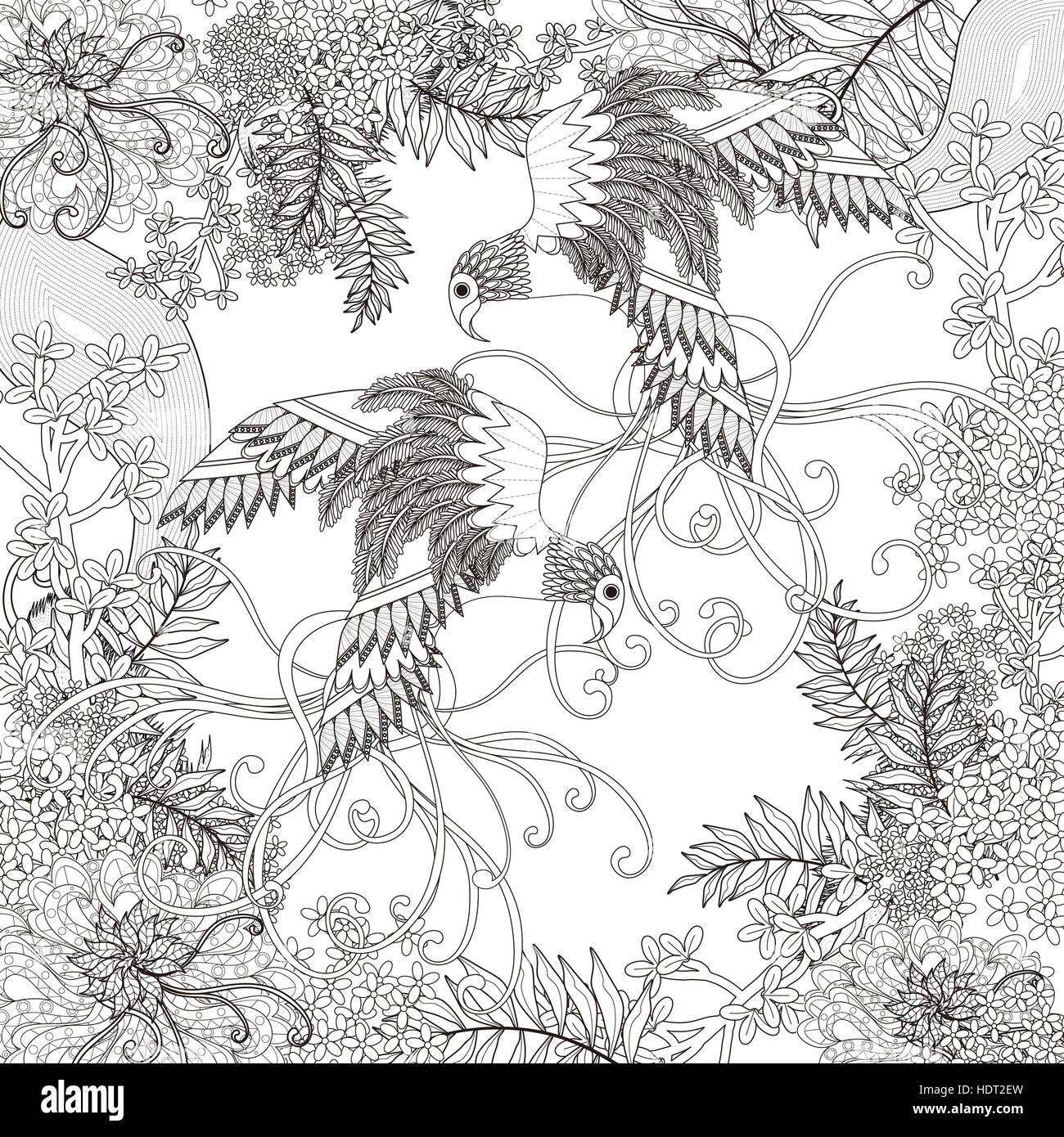beautiful flying bird coloring page with floral elements in exquisite ...
