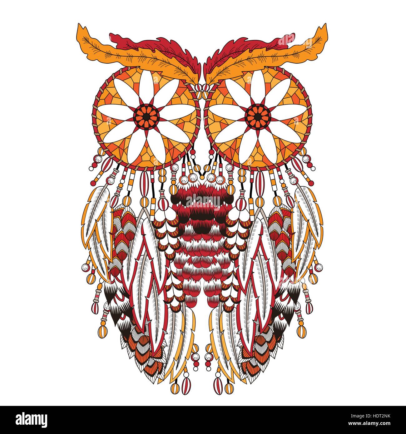 breathtaking owl coloring page with dream catchers in exquisite line Stock Vector