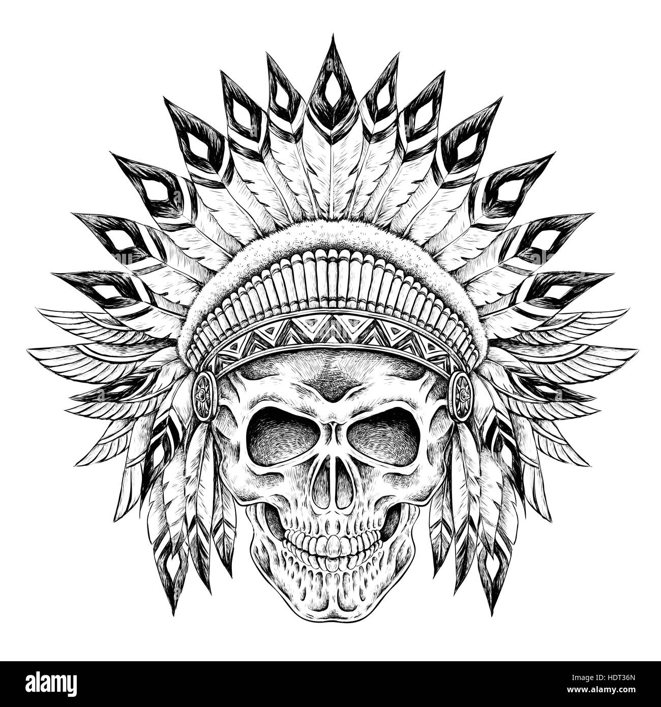 hand drawn Indian style skull in exquisite style Stock Vector