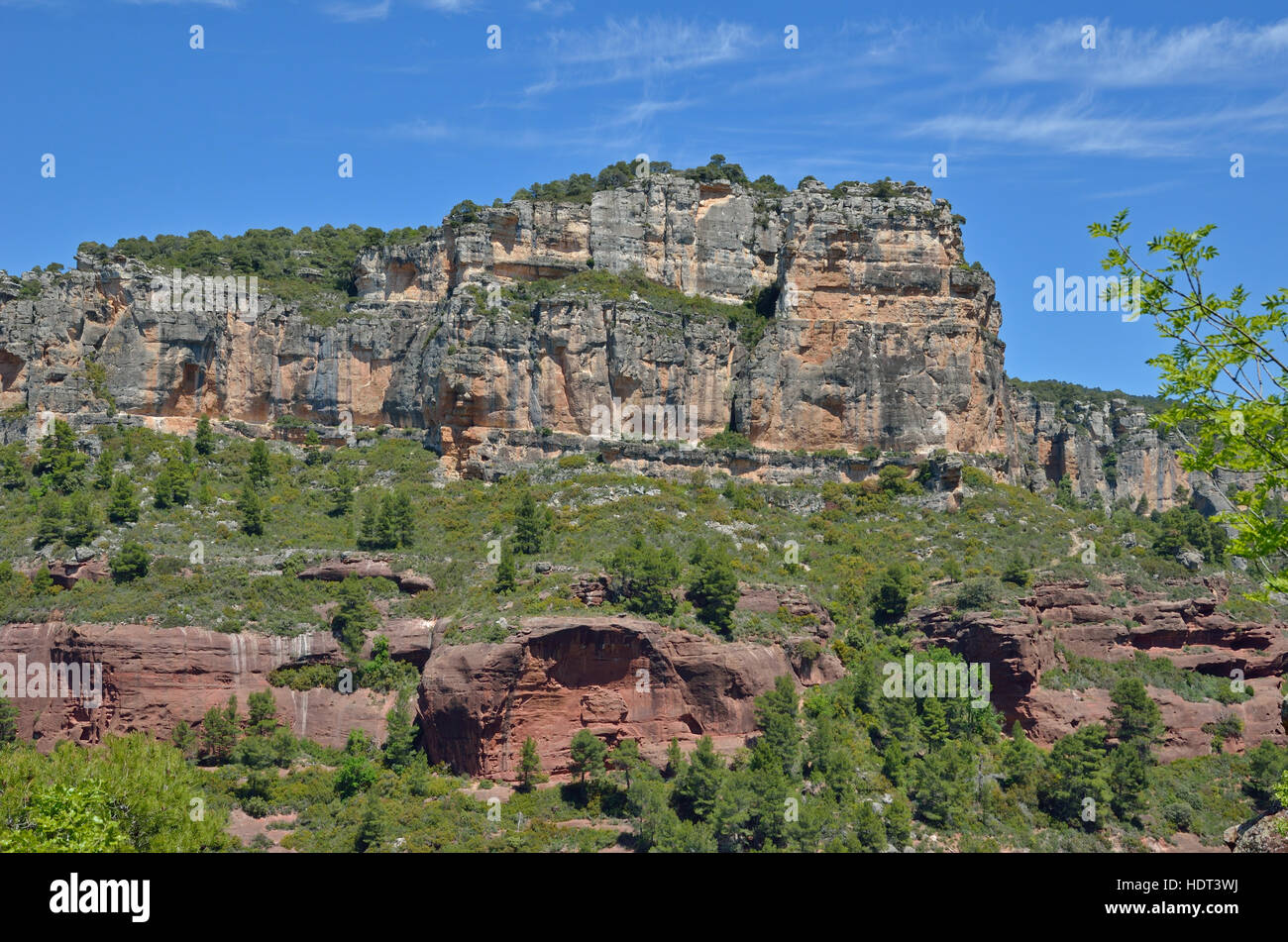 Siurana is a world-class climbing destination. There are steep walls, slabs, overhangs and other limestone landforms in the Prades mountains overgrown Stock Photo