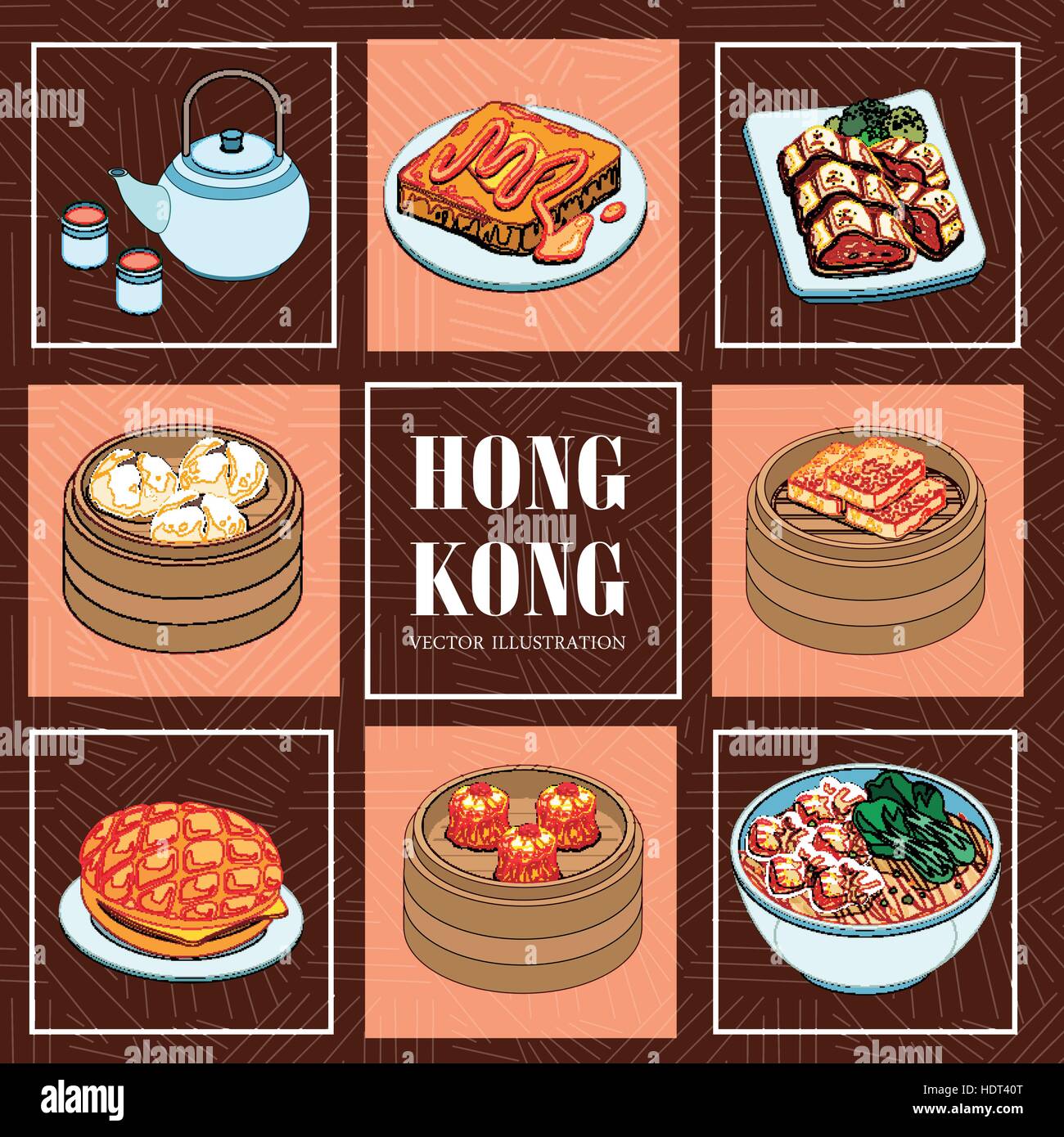 delicious Hong Kong cuisines collection in flat style Stock Vector