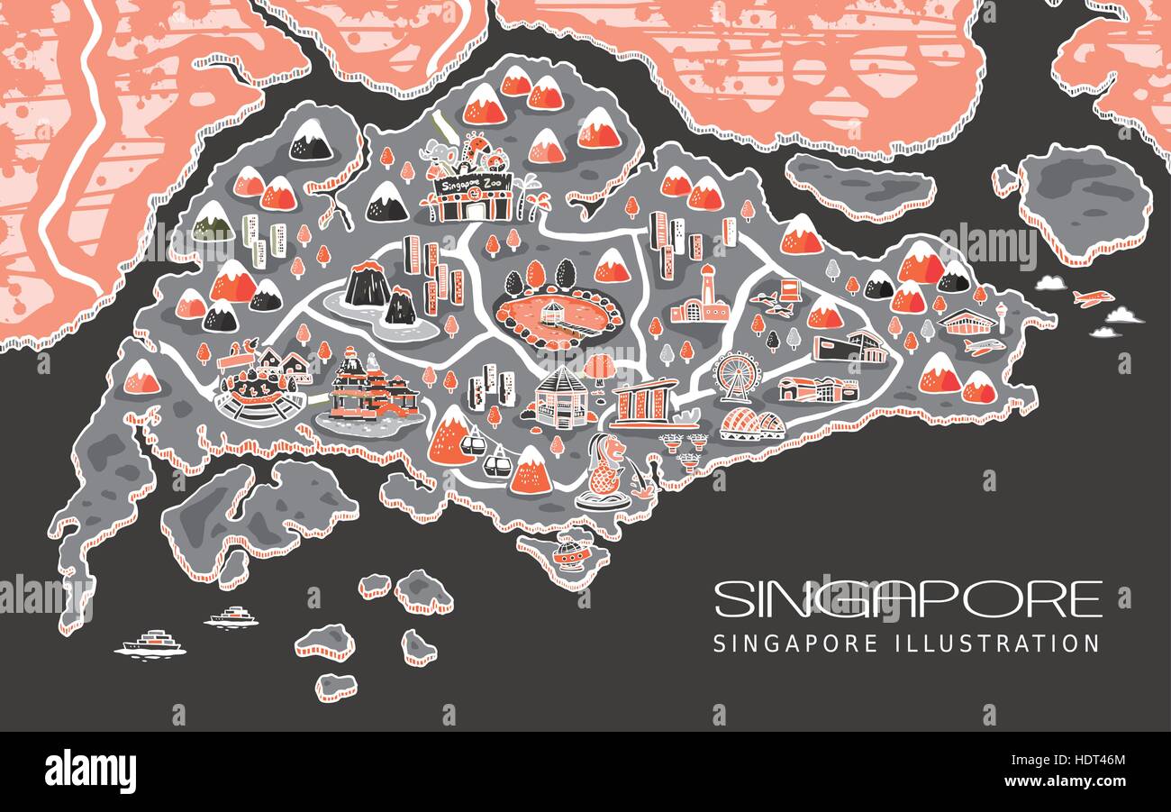 adorable Singapore travel map in hand drawn style Stock Vector Art &amp; Illustration, Vector Image ...