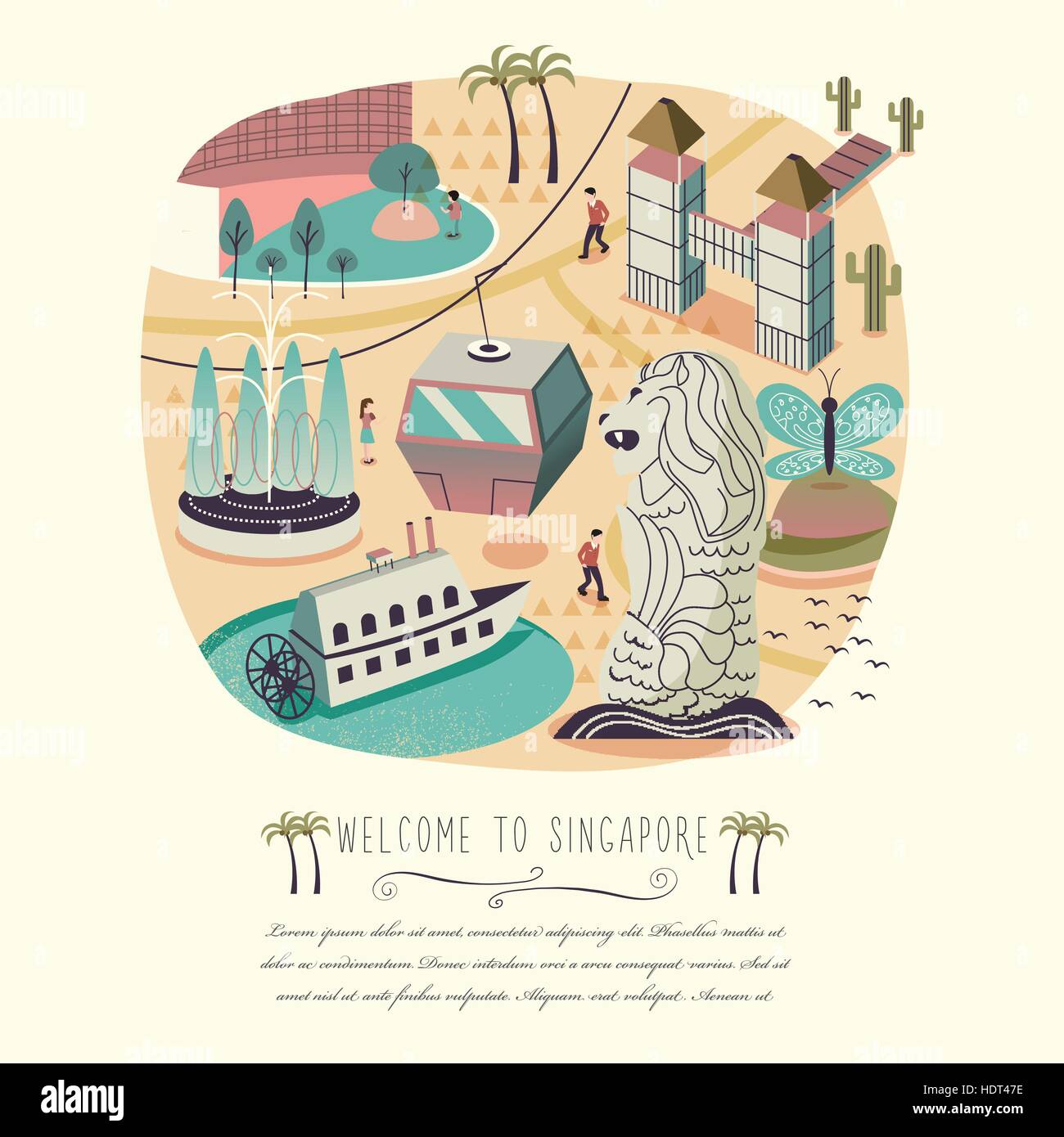 lovely Singapore scenery poster design in 3d isometric style Stock Vector
