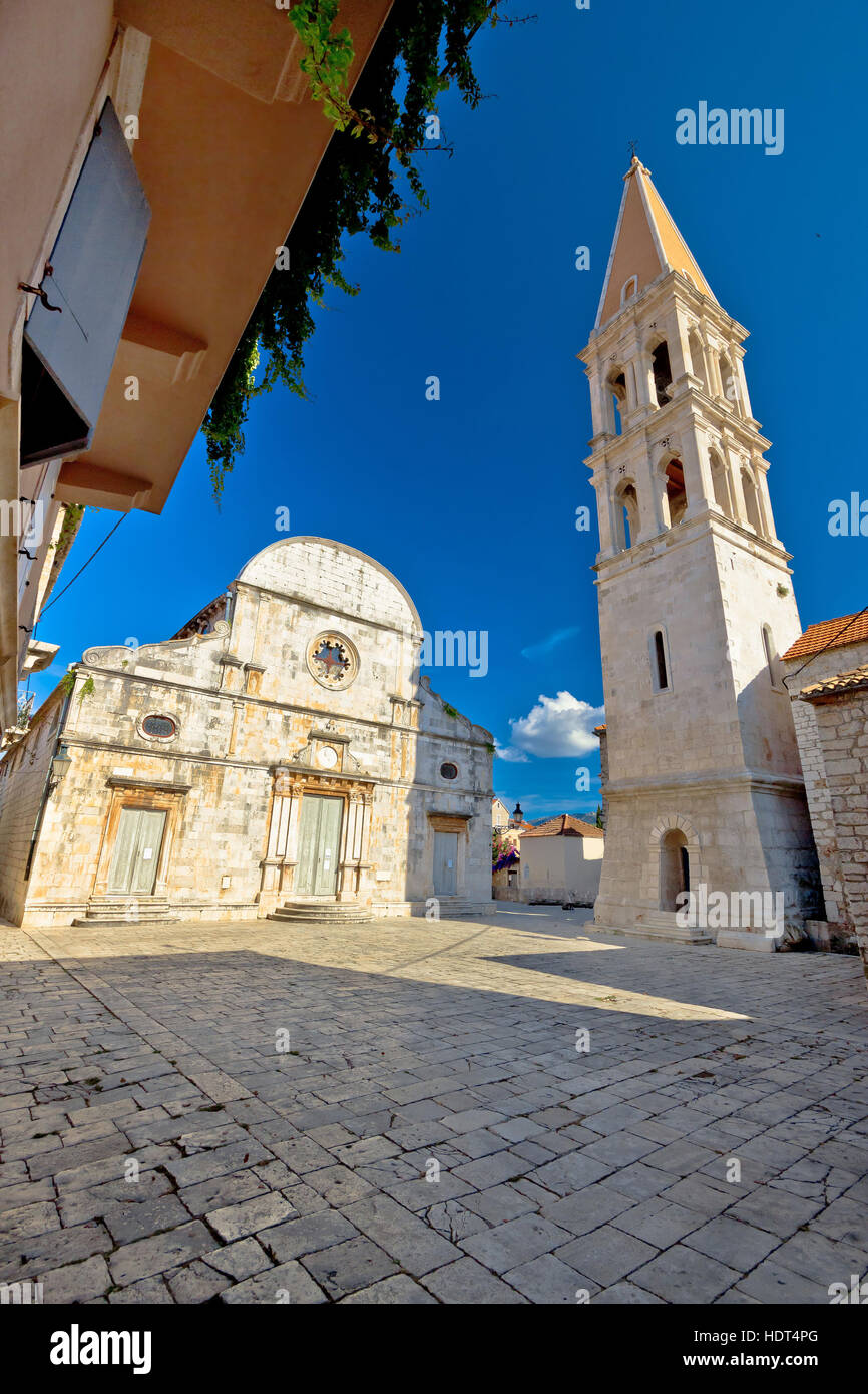 Stari Grad on Hvar island church square view, Dalmatia, Croatia Stock ...