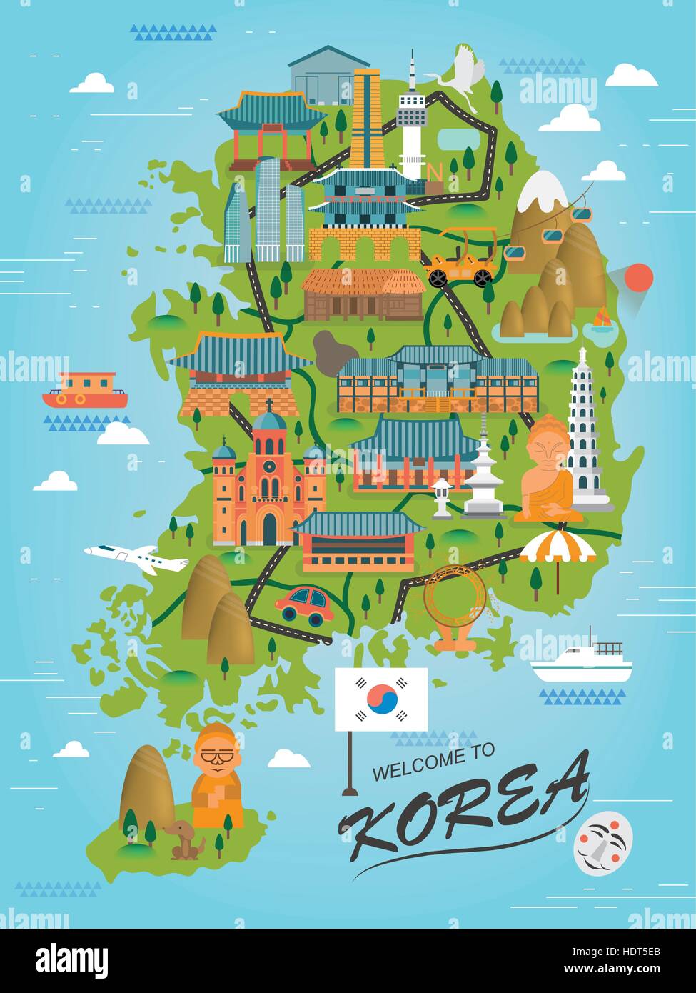 South Korea Travel Map Adorable South Korea Travel Map In Flat Style Stock Vector Image & Art -  Alamy
