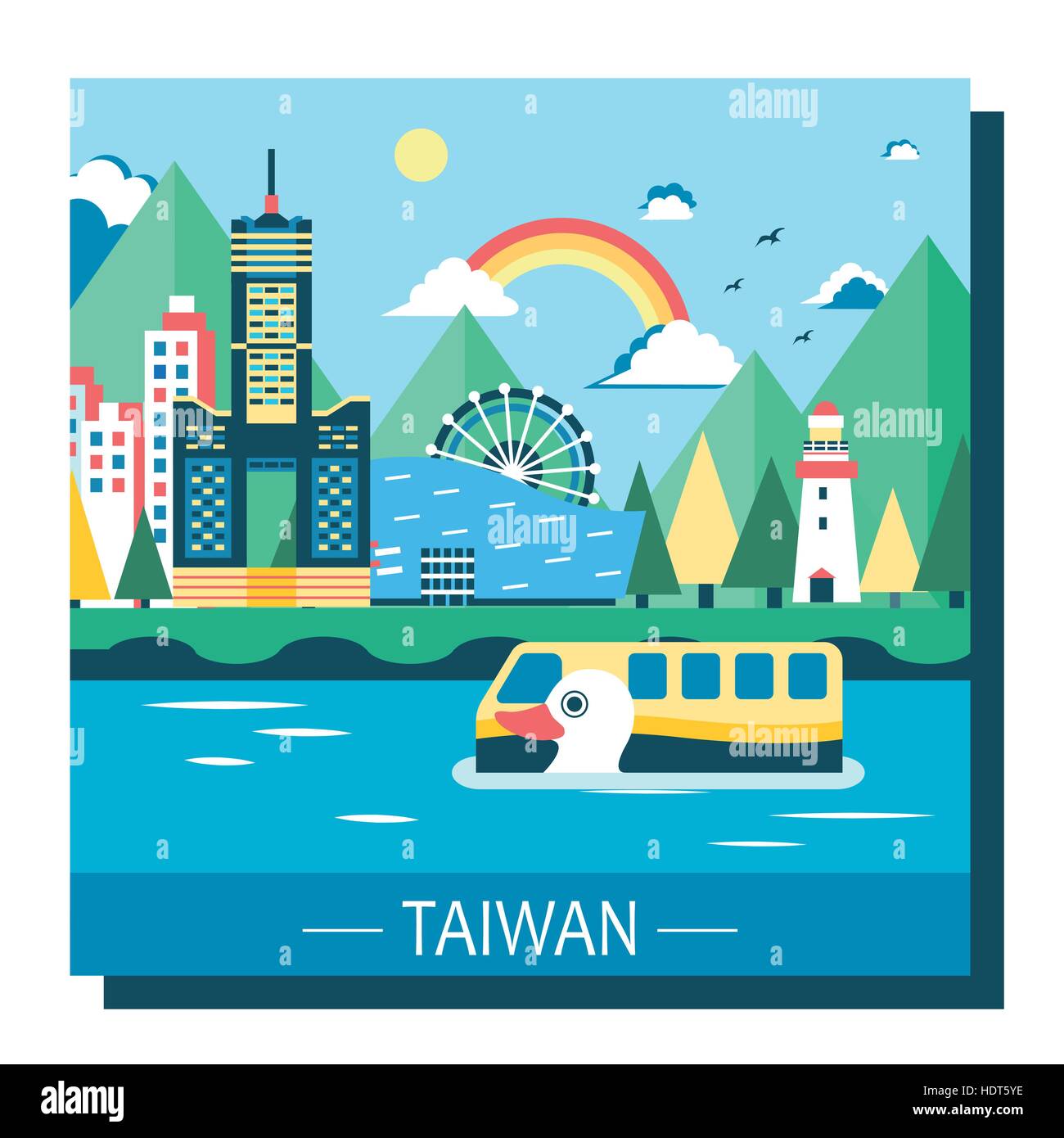 famous Taiwan travel attractions in flat design Stock Vector