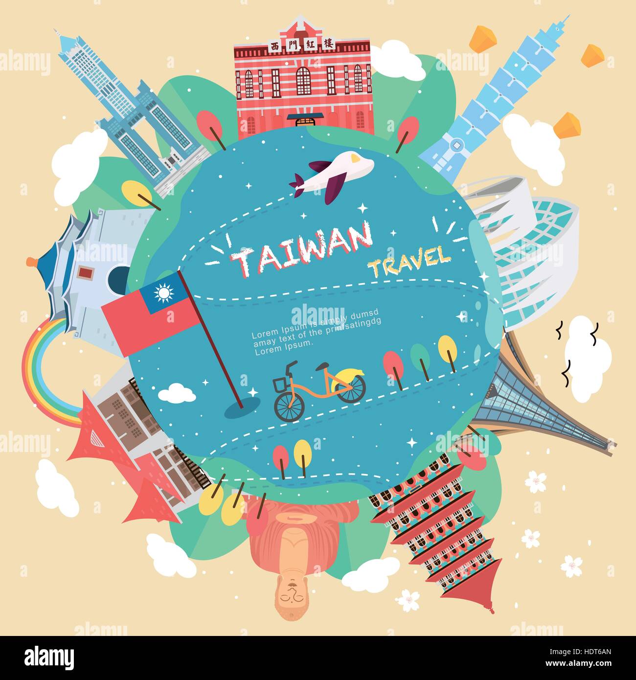 lovely Taiwan travel poster design in flat style Stock Vector