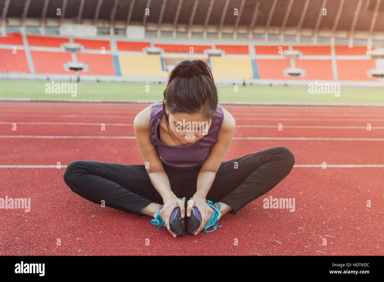Close up of fit body of sport girl. She Warming Up Before Running Stock Photo Alamy