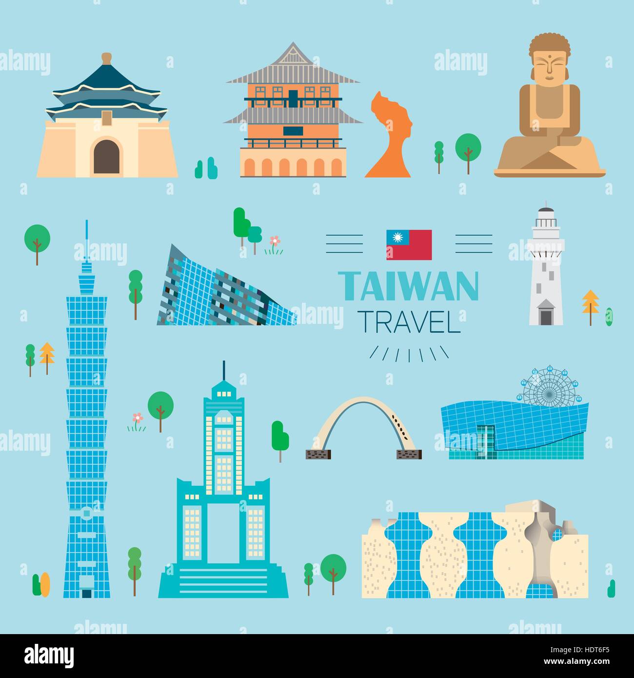 lovely Taiwan travel concept collections set in flat style Stock Vector