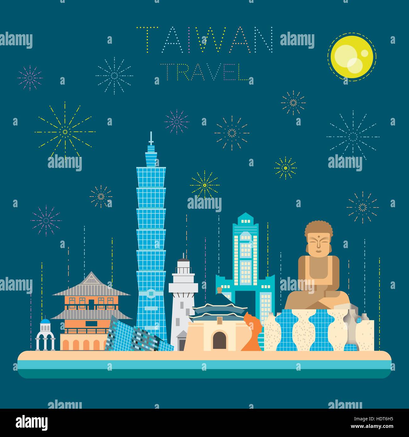 lovely Taiwan travel poster design in flat style Stock Vector