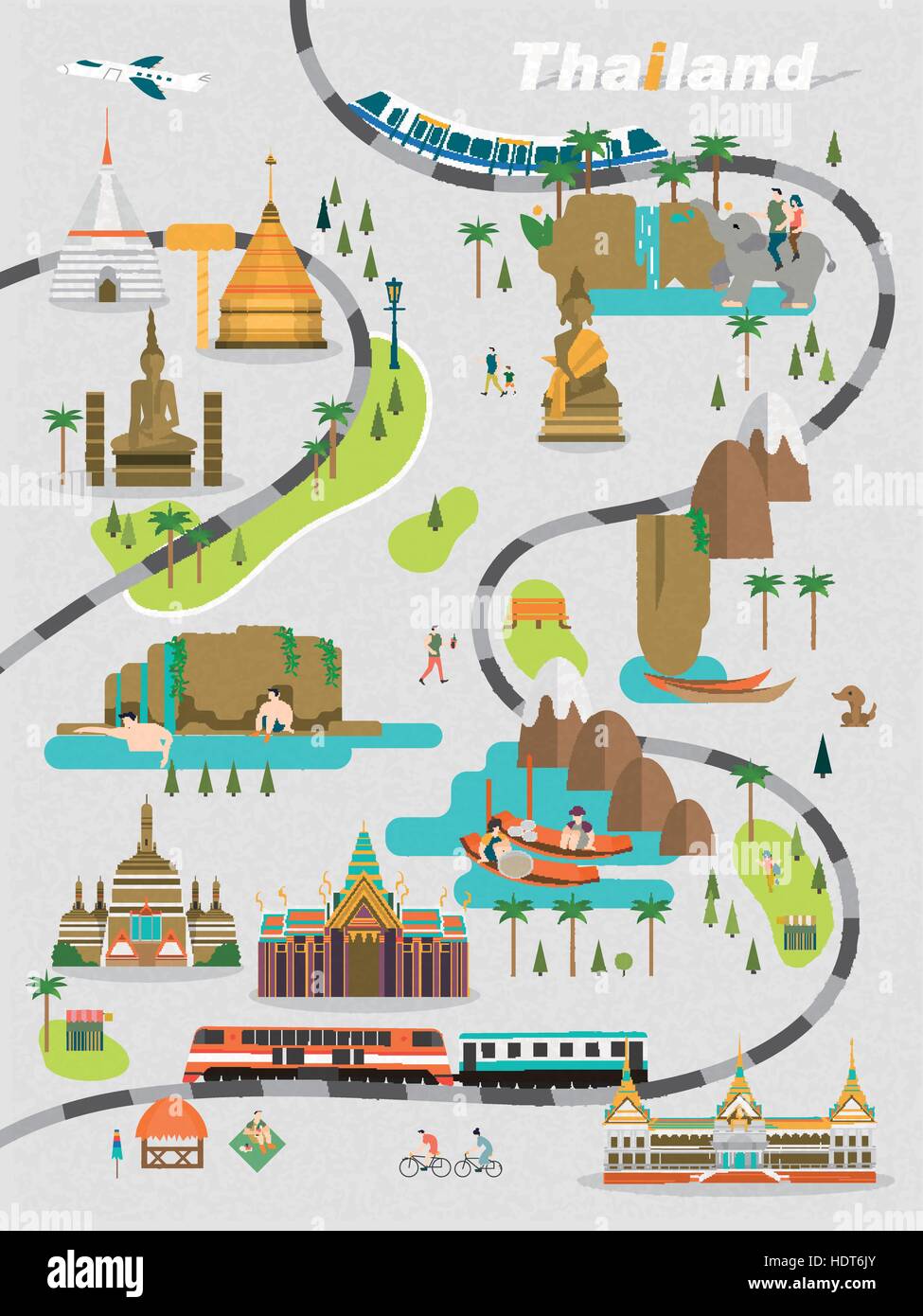 adorable Thailand walking map in flat style Stock Vector