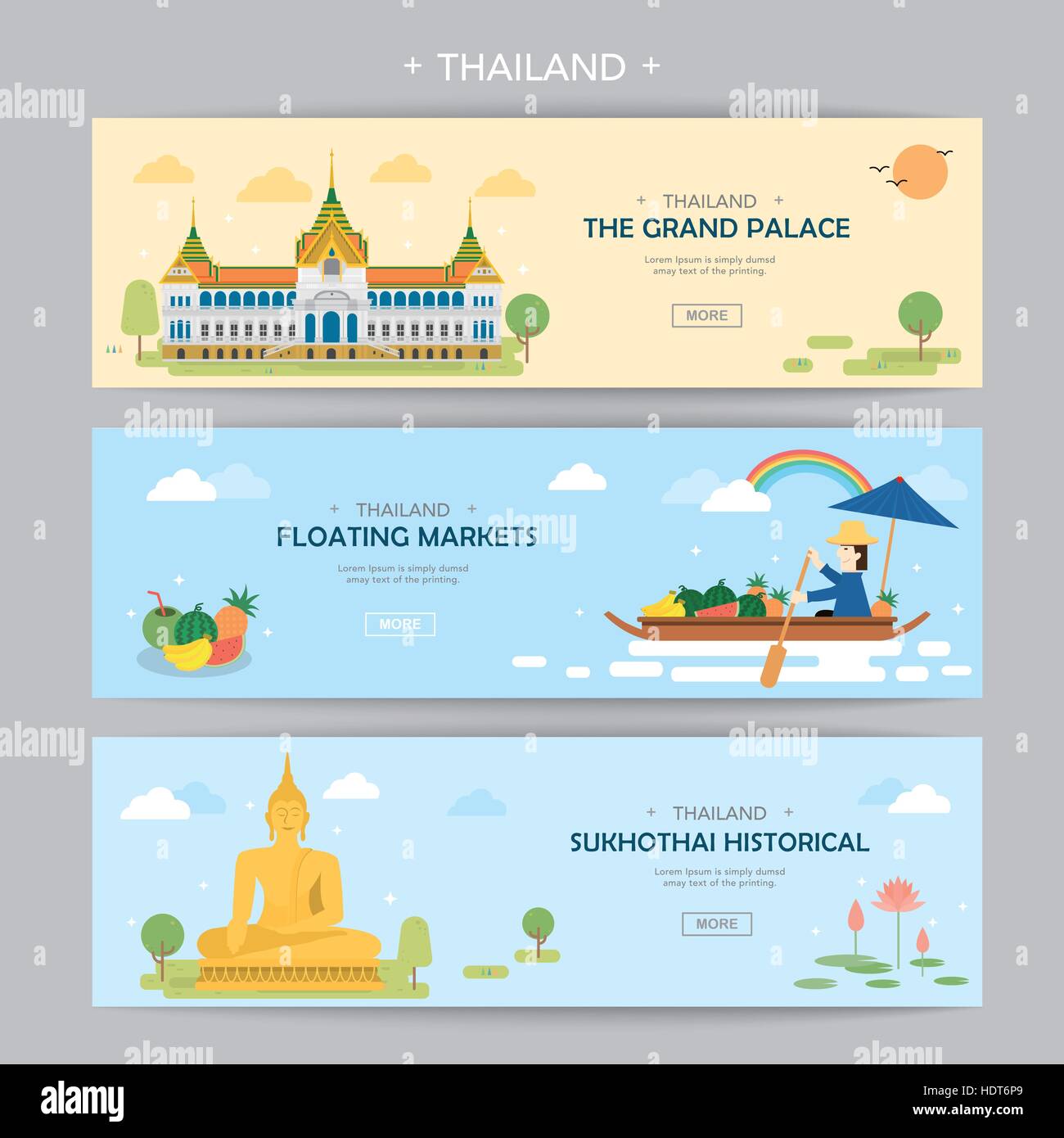 Thailand travel concept banners set in flat style Stock Vector