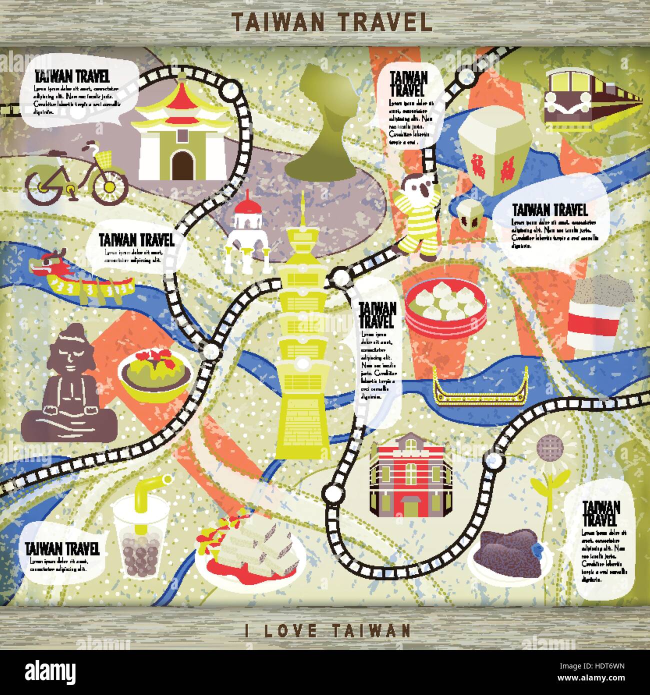 lovely Taiwan travel concept board game with attractions blessing