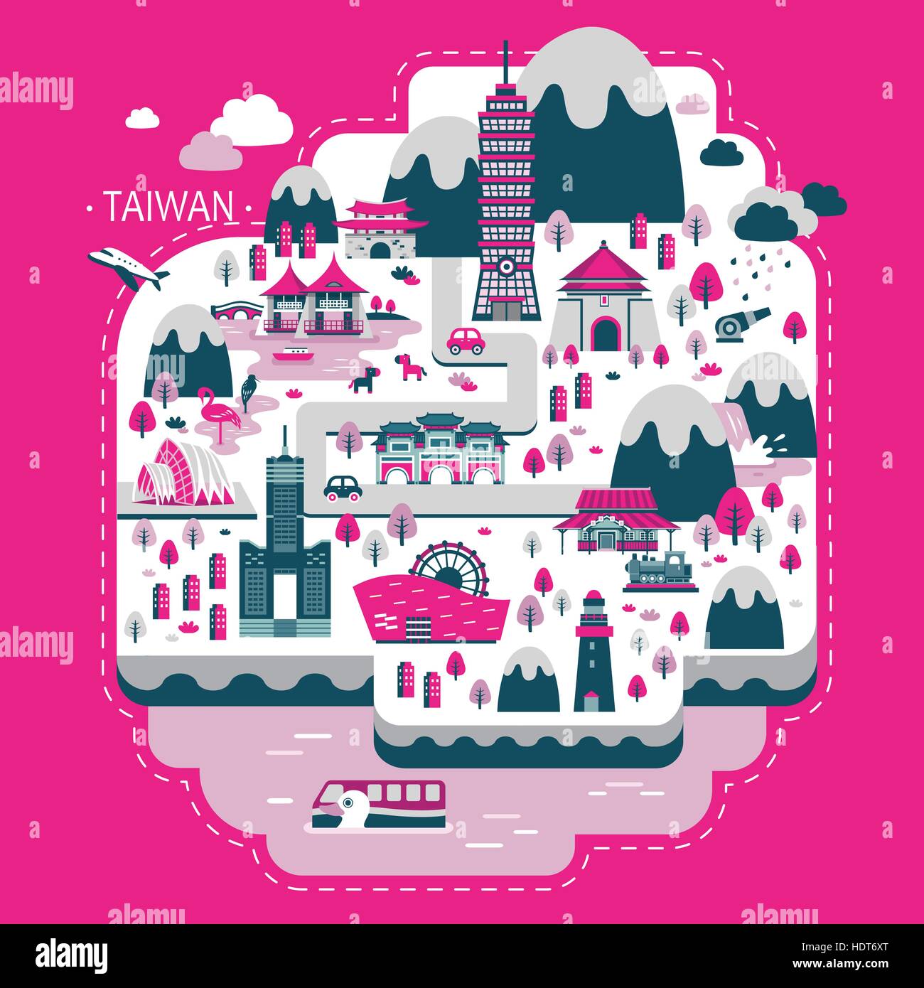 adorable Taiwan travel concept illustration in flat design Stock Vector