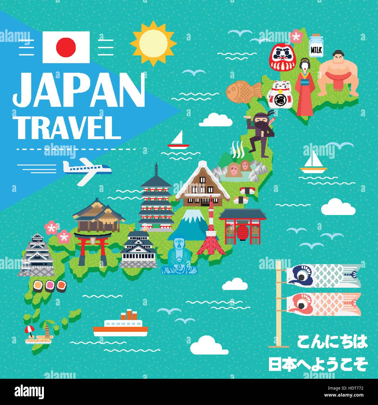 lovely Japan travel map - Hello welcome to Japan on lower right and ...