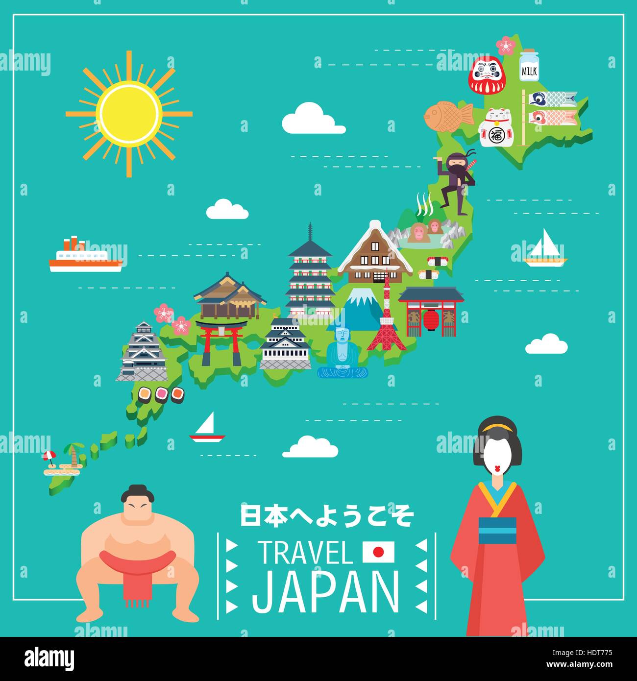 lovely Japan travel map - Welcome to Japan below and blessed on lucky ...