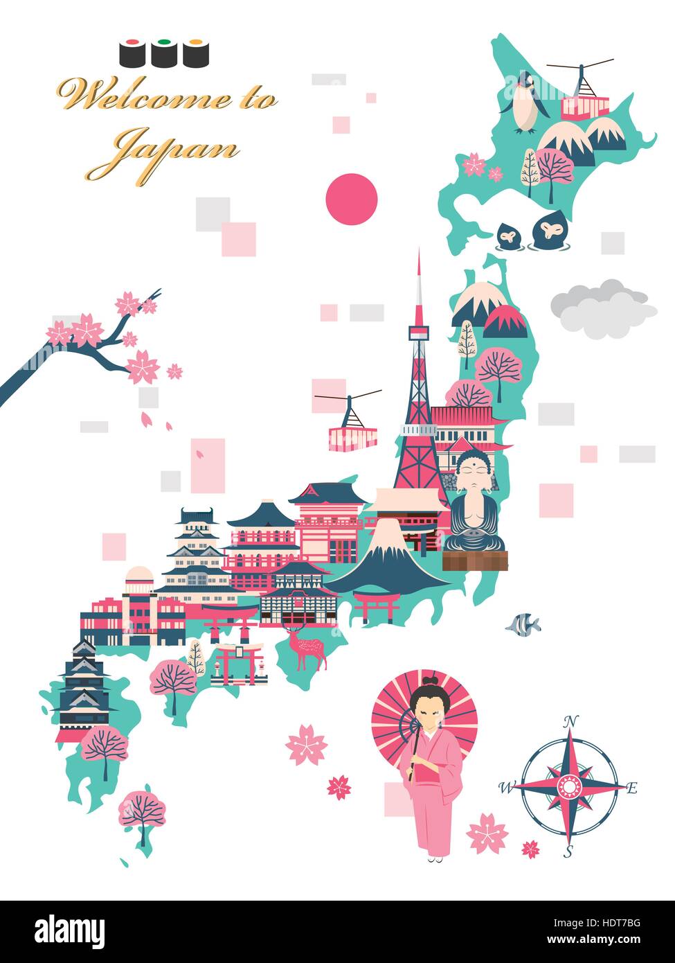 lovely Japan travel poster design with attractions Stock Vector Image ...