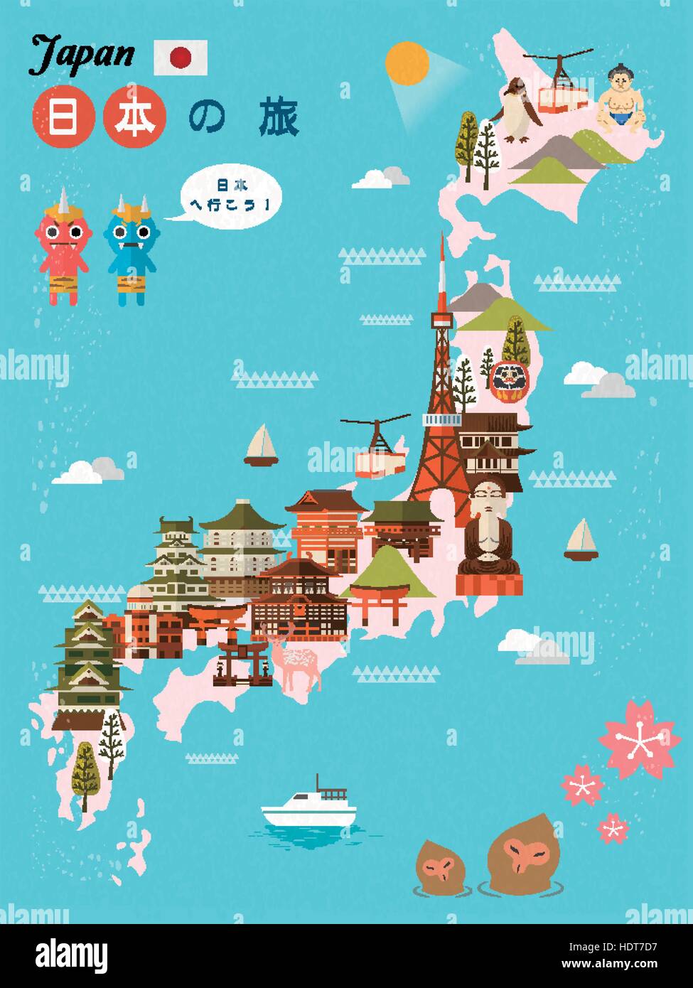 lovely Japan travel poster with attractions - Japan Travel in Japanese ...