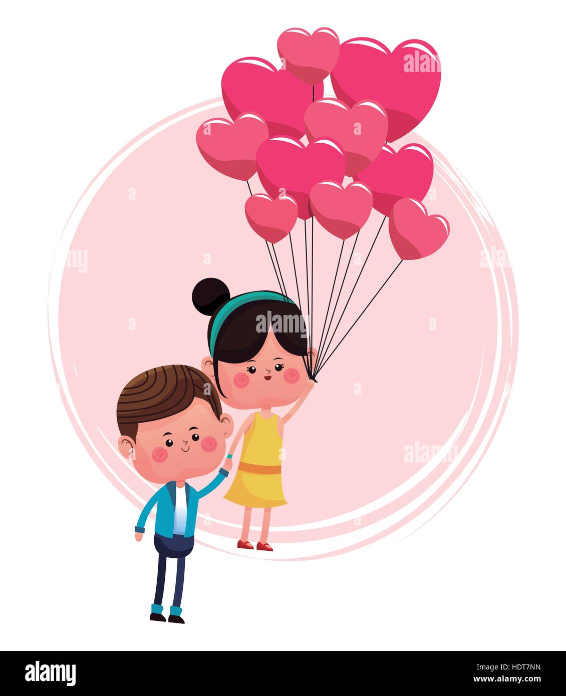 cute couple loving with pink balloons heart shaped Stock Vector Image ...