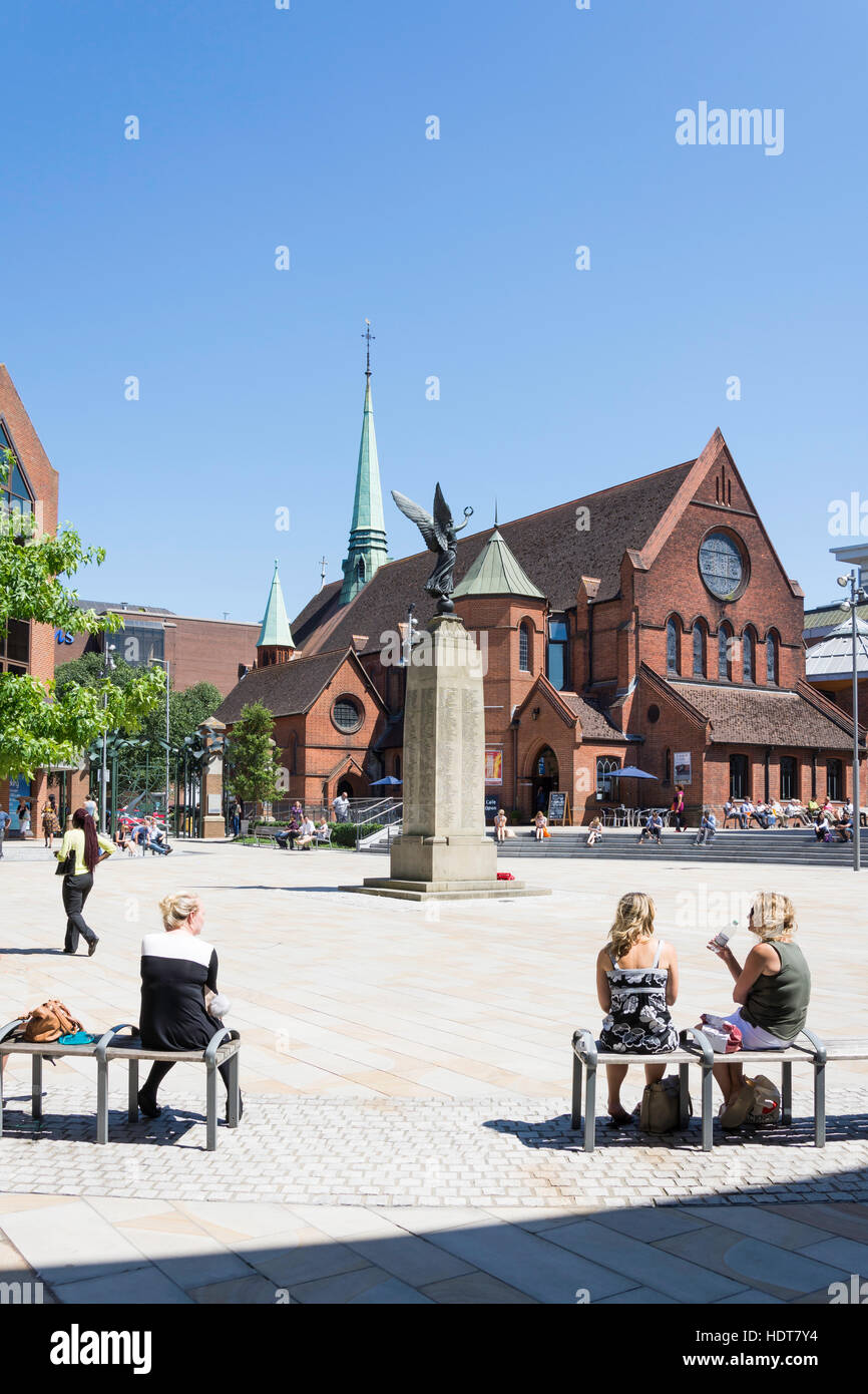 Woking Town Square showing War Memorial and Christ Church, Woking