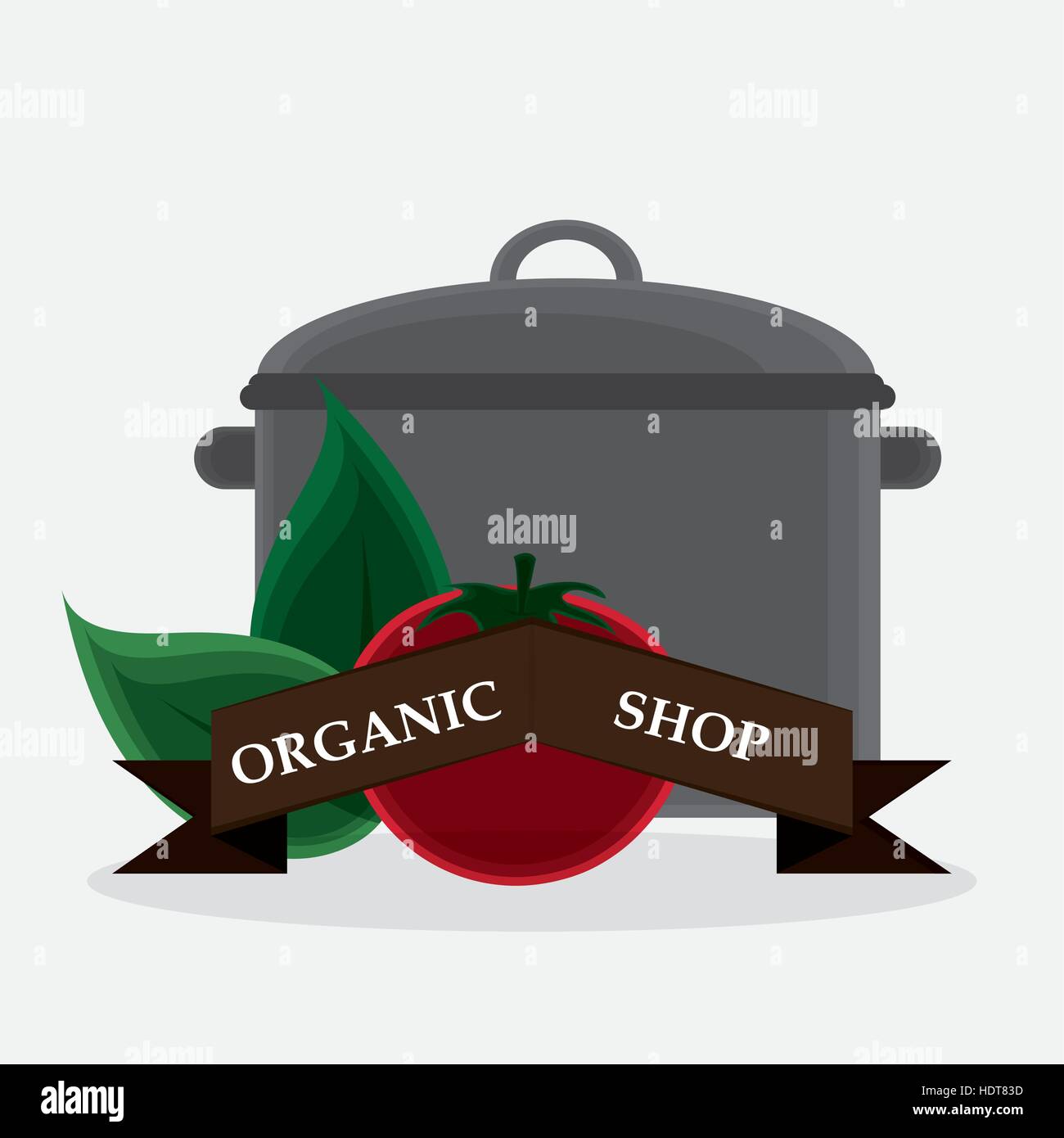 organic shop tomato leaves cooking pot banner Stock Vector Image & Art