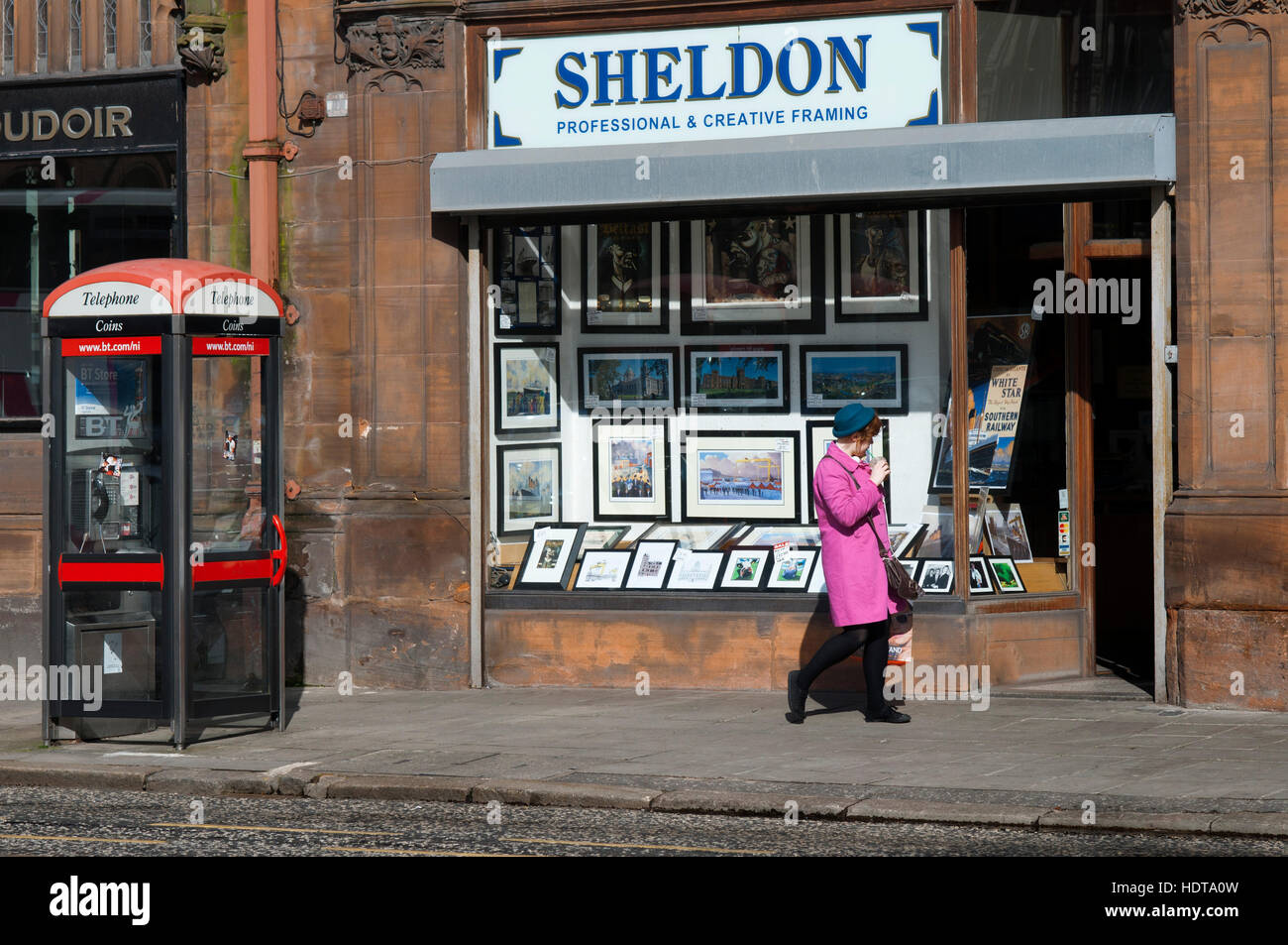 Shops around the Donegall Square, Belfast, Northern Ireland, UK. On the