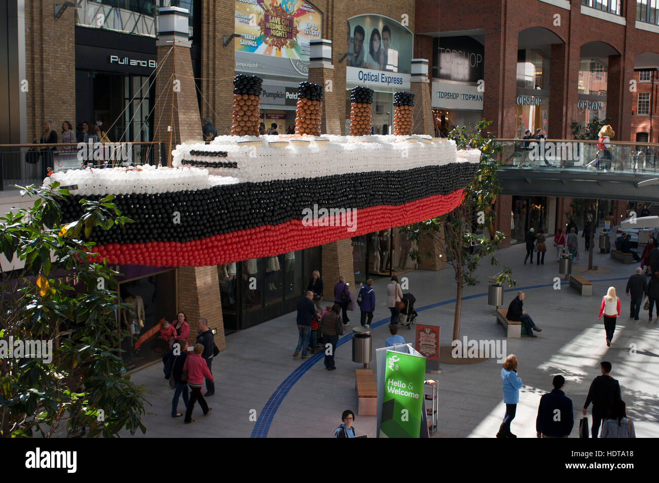 Scale model of the Titanic in Victoria Shopping Centre in Belfast city center, Northern Ireland