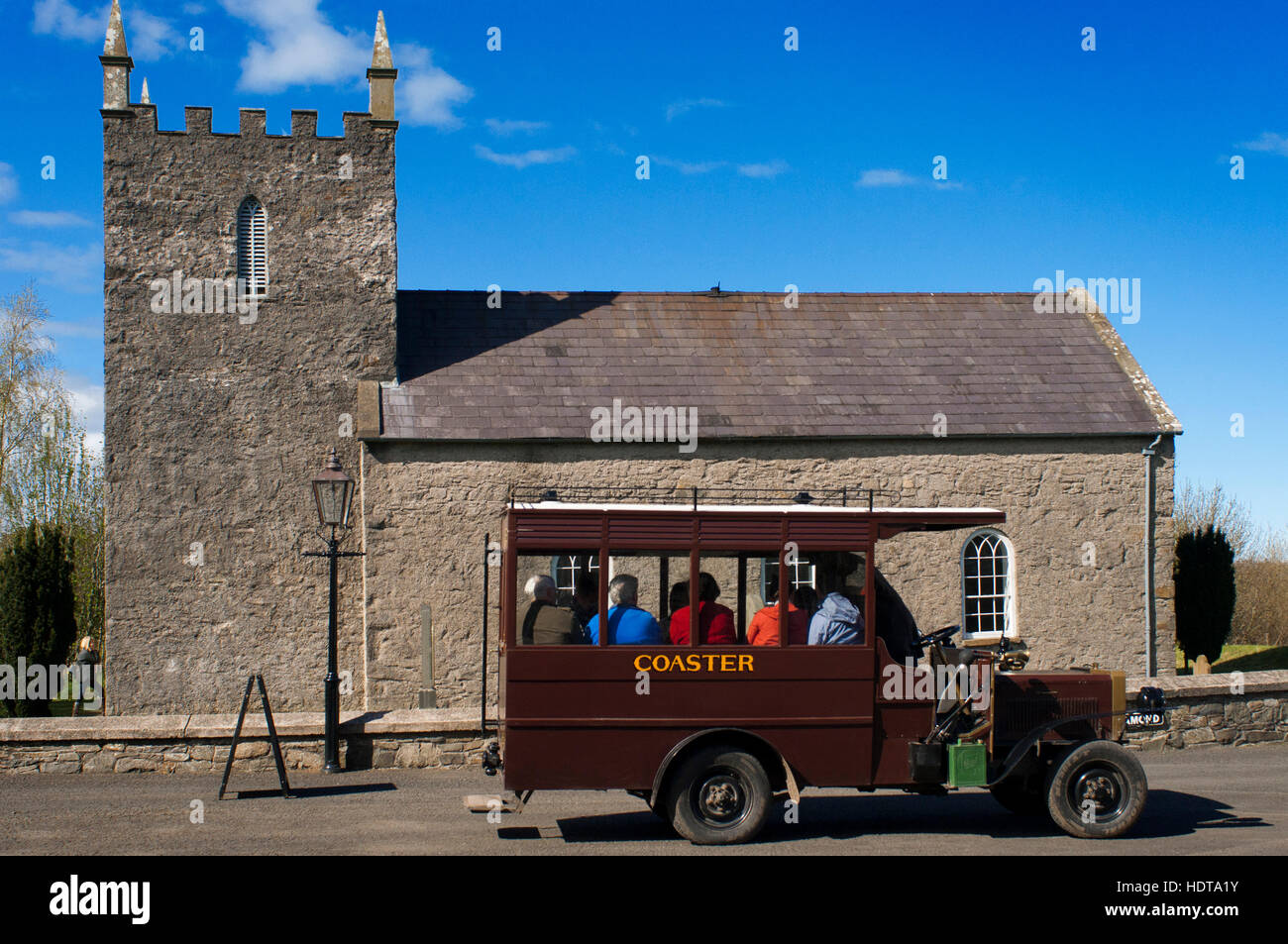 Ulster Folk and Transport Museum, Ballycultra town, Belfast, Northern Ireland, Britain, UK. Church of Ireland At the time Kilmore Church was built in Stock Photo