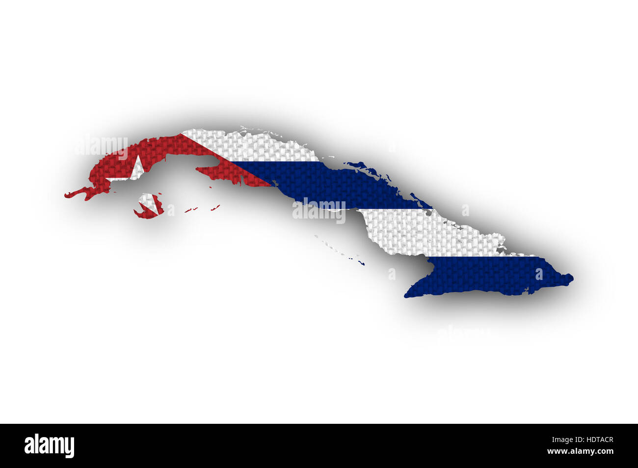 Map and flag of Cuba on old linen Stock Photo