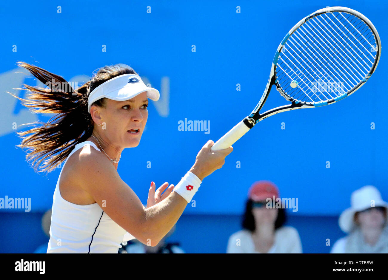 Agneska Radwanska (Poland) during her defeat in the final at the Aegon International, Eastbourne, 24 June 2015 [some advertising removed digitally.... Stock Photo