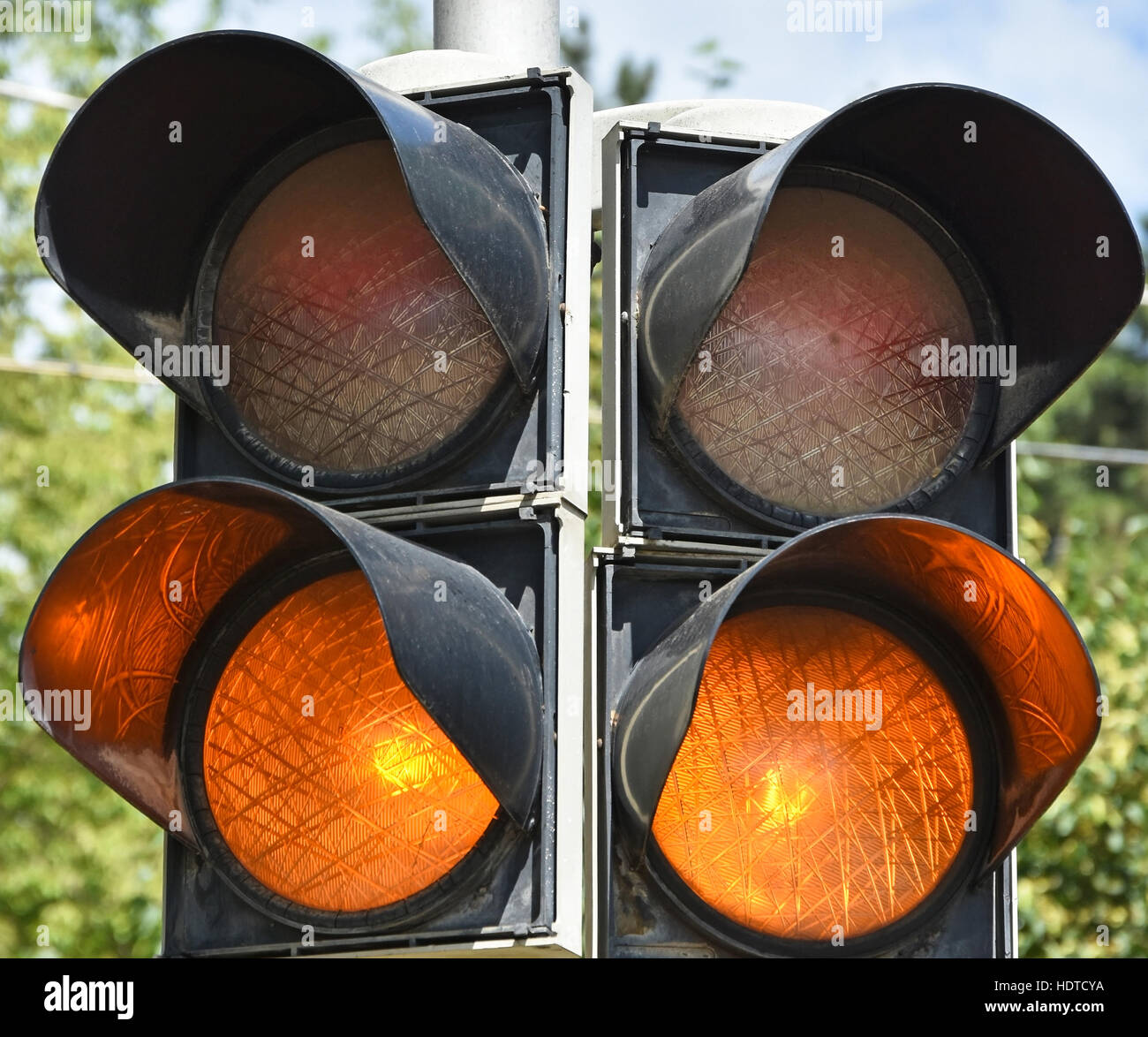 Amber traffic lights at the road crossing Stock Photo Alamy