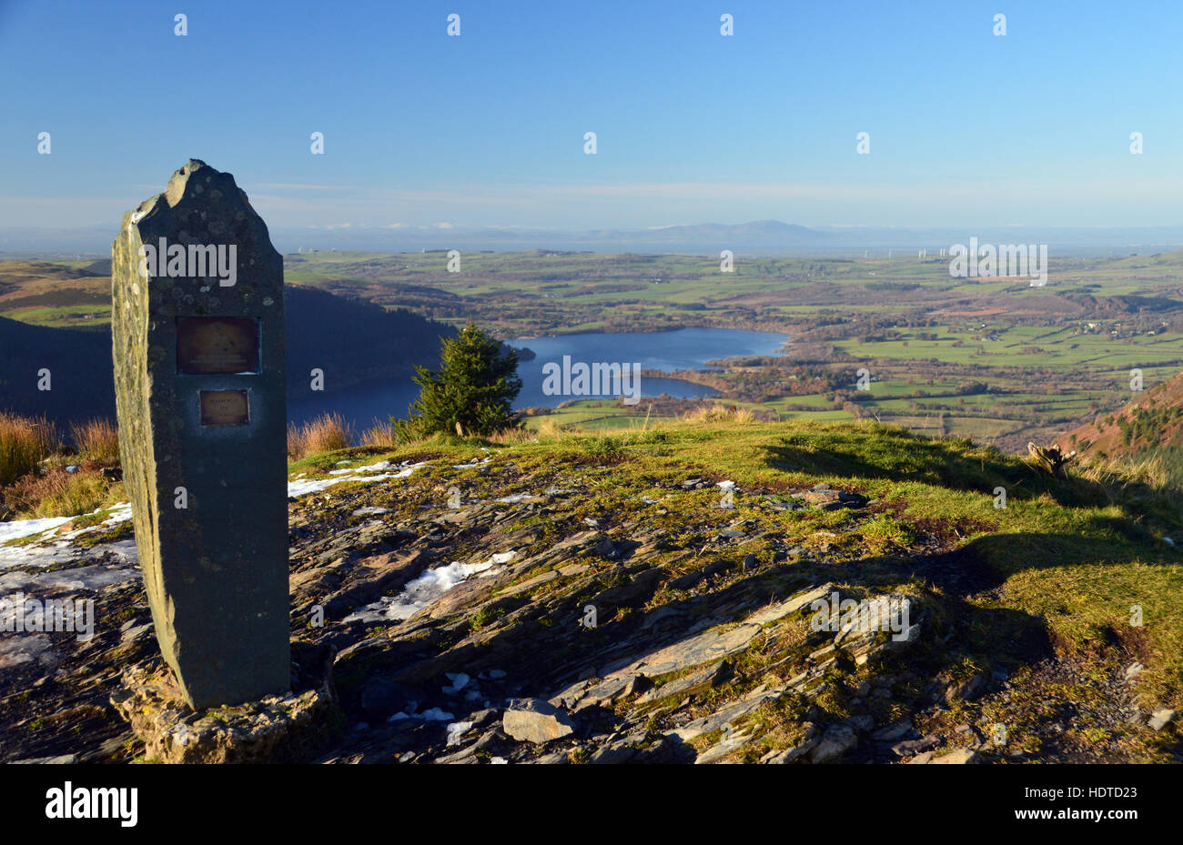 Bassenthwaite Lake from the Stone Scout Memorial on Dodd Fell in Winter, Lake District National Park, Cumbria, UK. Stock Photo