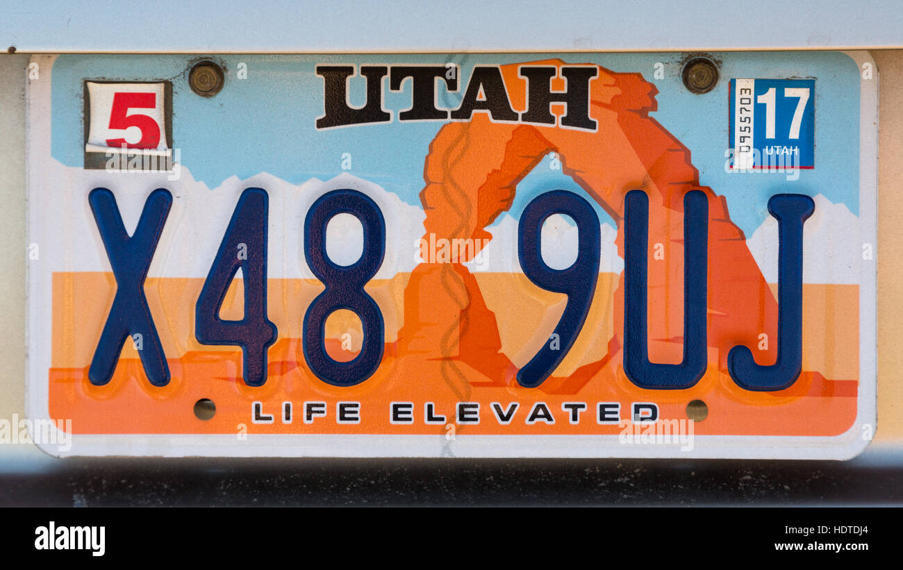 License plate, Utah, USA Stock Photo Alamy