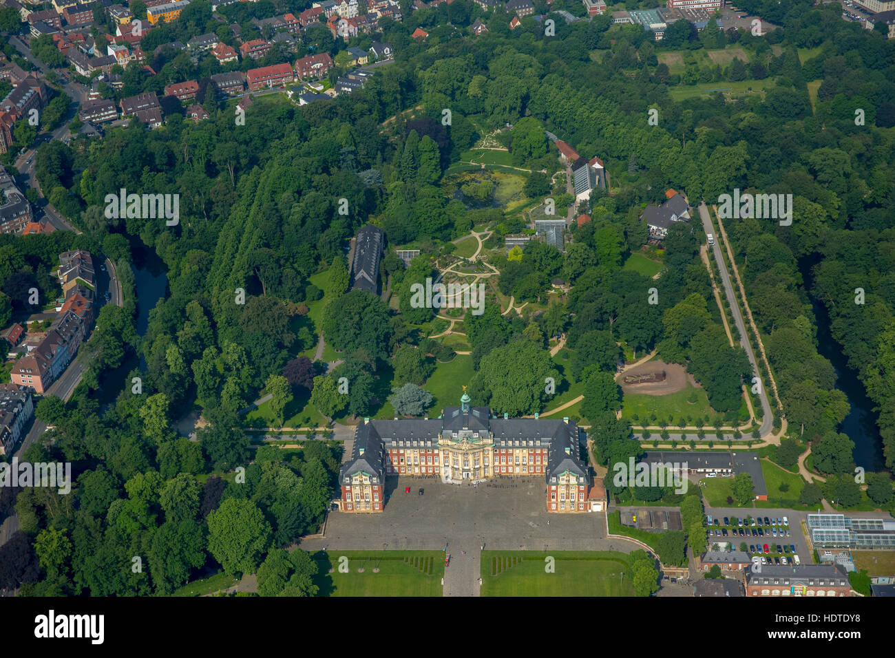Aerial photograph, Westfälische Wilhelms-Universität, University of Münster, Schloss Münster, palace square and gardens Stock Photo