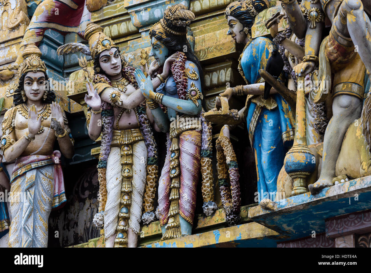 Closeup details on the tower of a Hindu Temple dedicated to Lord Shiva in Colombo, Sri Lanka. Stock Photo