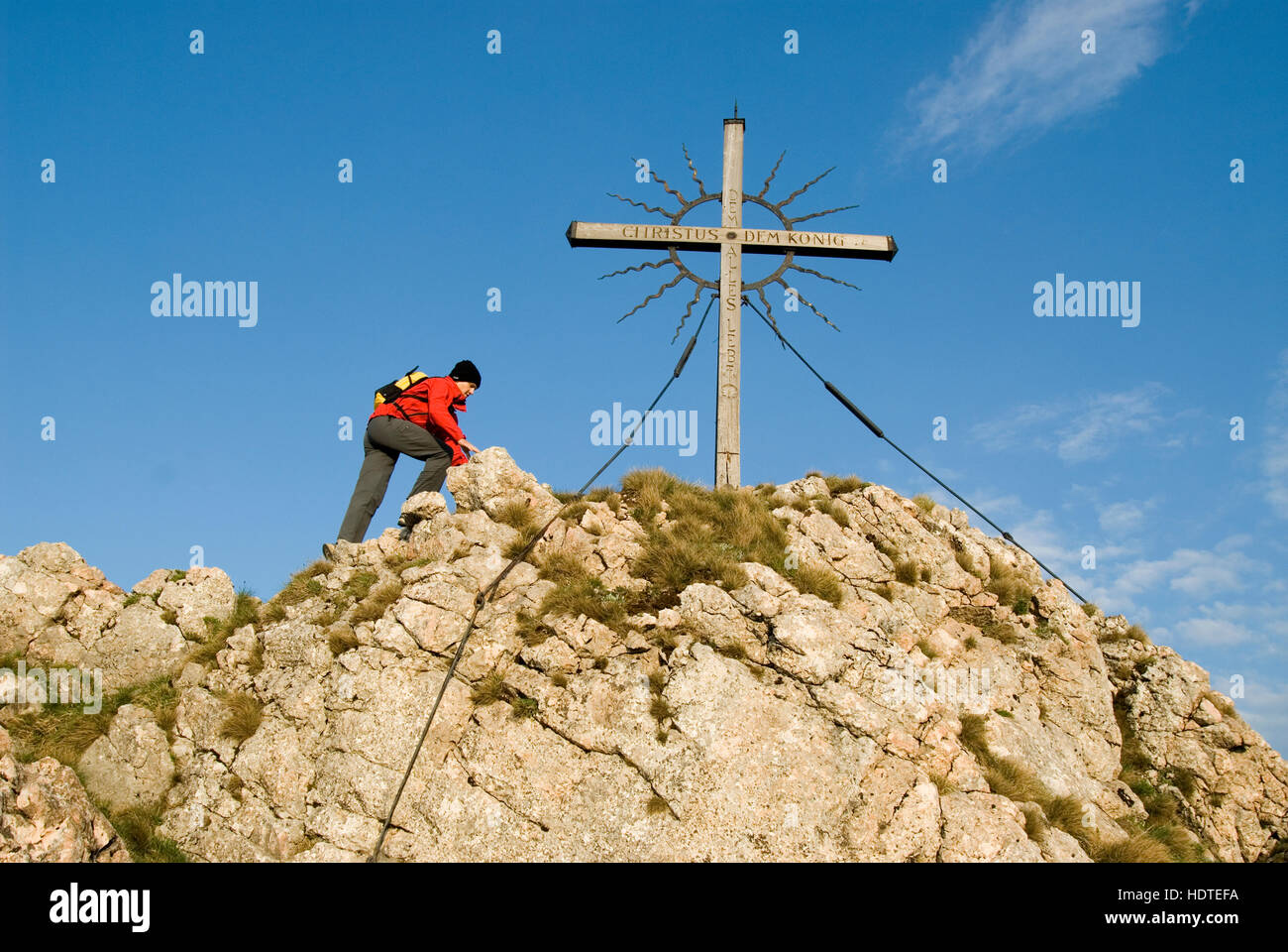 Summit cross on the Schieferstein Mountain, Reichraming, Upper Austria, Europe Stock Photo