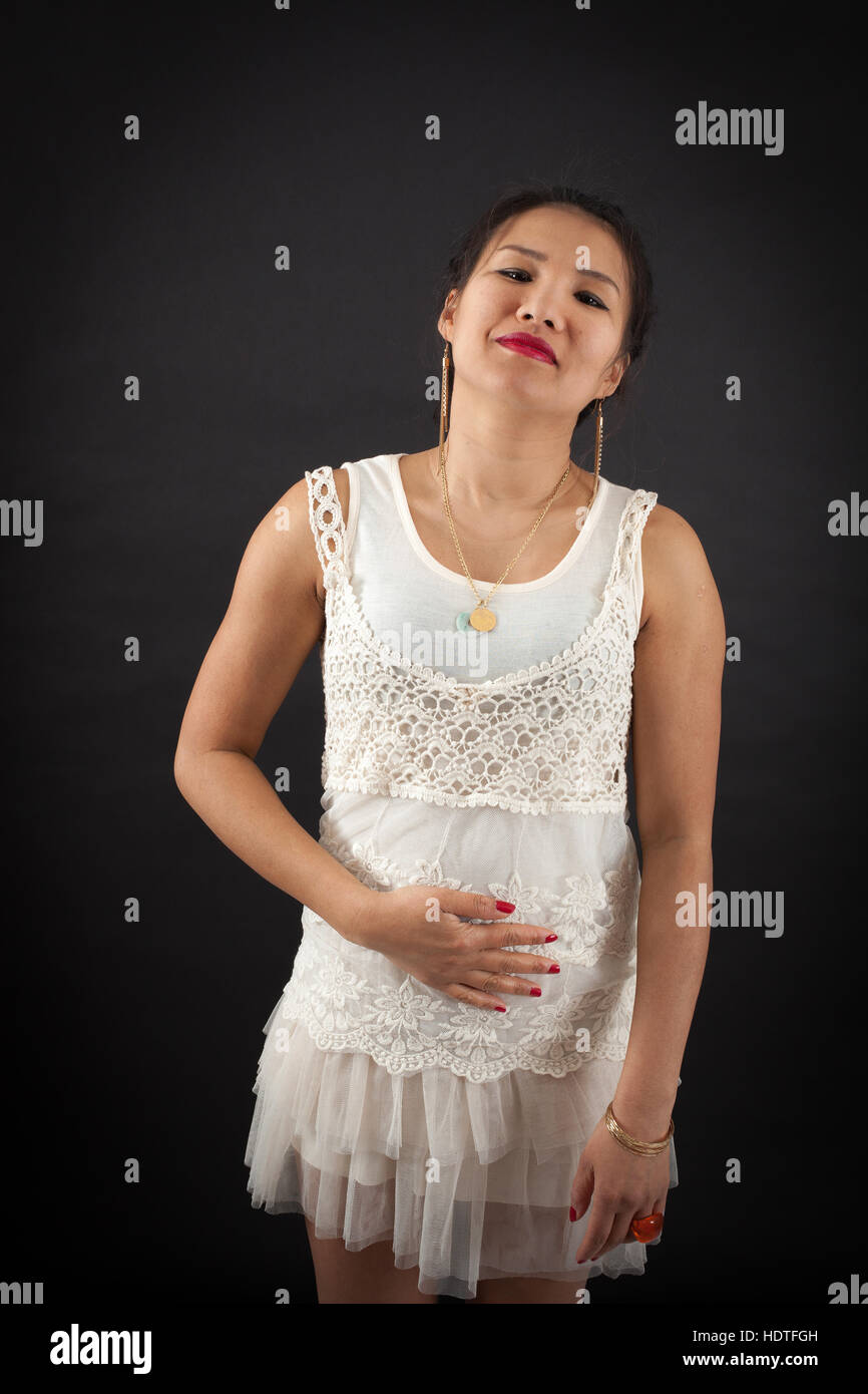 Beautiful woman doing different expressions in different sets of