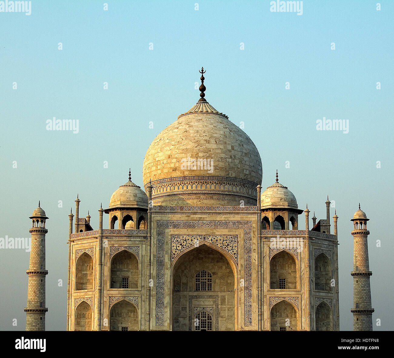 A close up view of the Taj Mahal in Agra, India (one of the