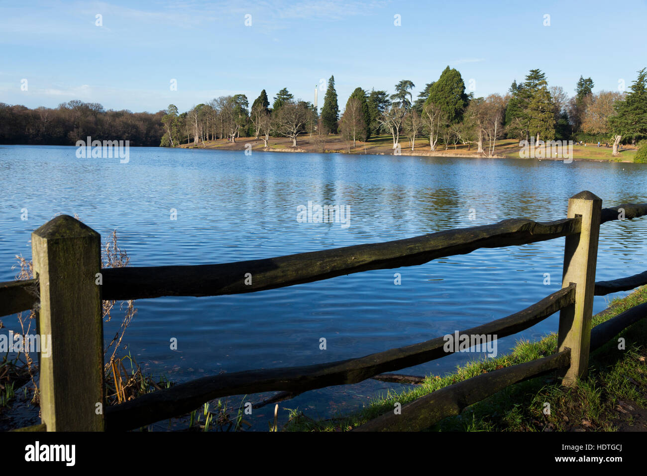 The Obelisk Pond at Virginia Water seen from Rhododendron Ride. Virginia Water. Surrey. UK Stock Photo
